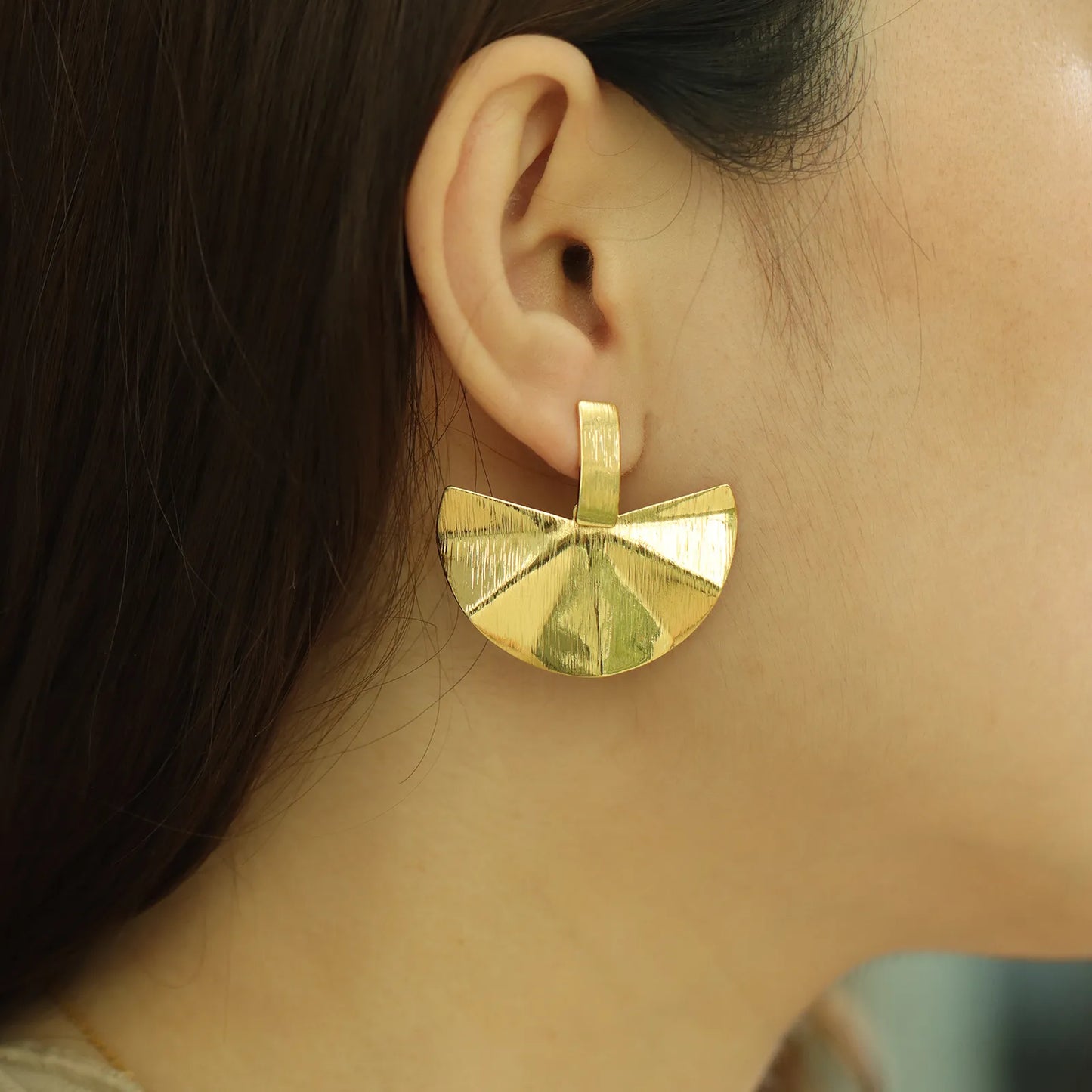 Drop Earrings with Gold Tone Half Circle Fan Design for Women
