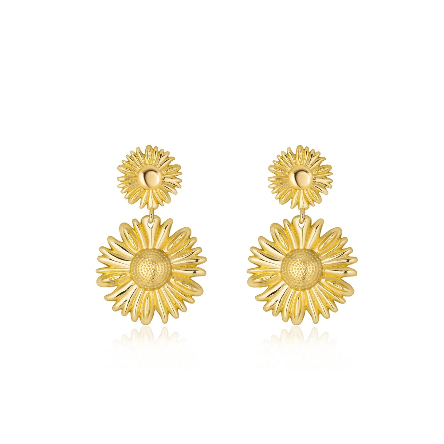 Drop Earrings with Gold Tone Sunflower Statement Design