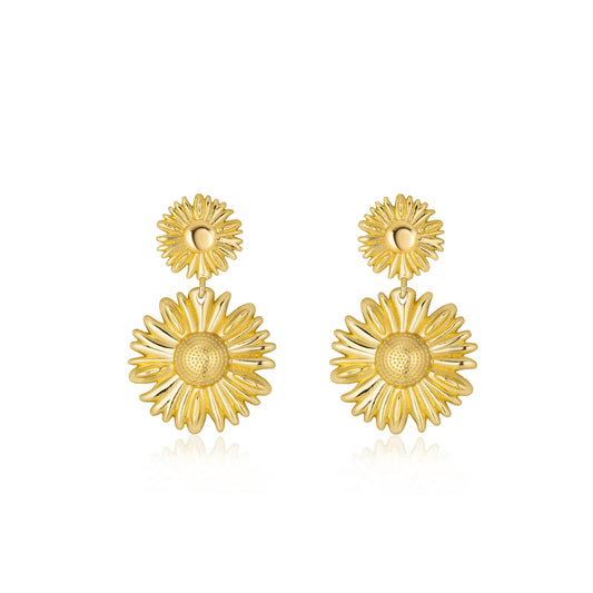 Drop Earrings with Gold Tone Sunflower Statement Design