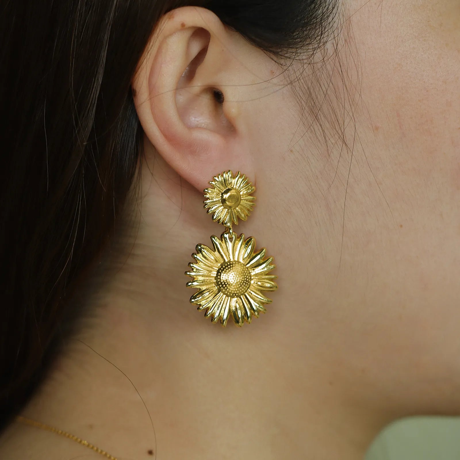 Drop Earrings with Gold Tone Sunflower Statement Design for Women