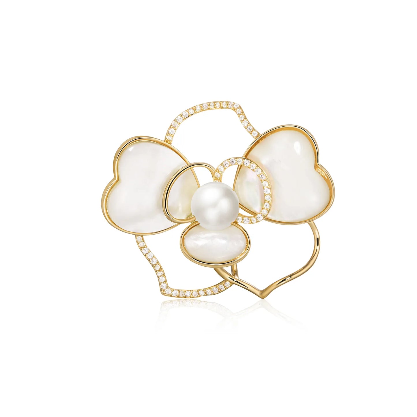 Ajatine mother of pearl flower brooch with zircon, elegant jewelry for formal occasions