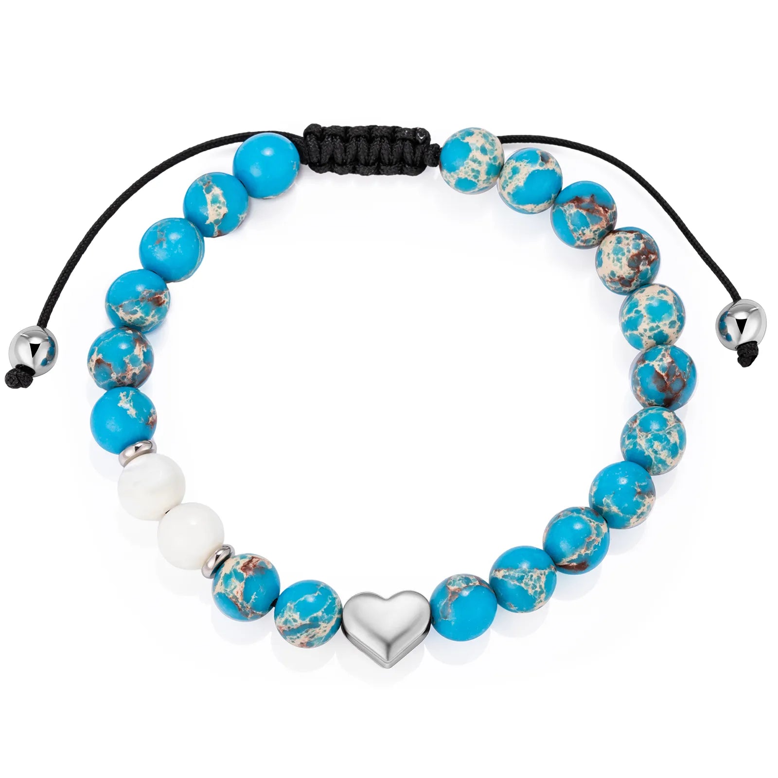 Ajatine blue beaded bracelet with heart charm, natural stone jewelry