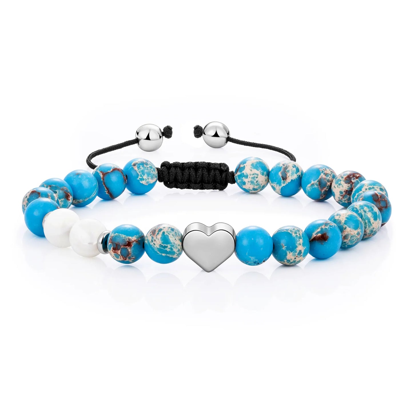 Ajatine blue beaded bracelet with heart charm, natural stone jewelry