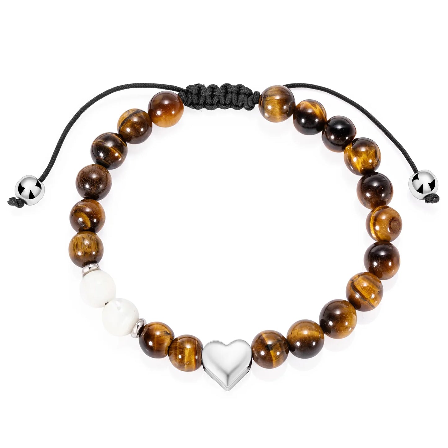 Ajatine brown beaded bracelet with heart charm, natural stone jewelry