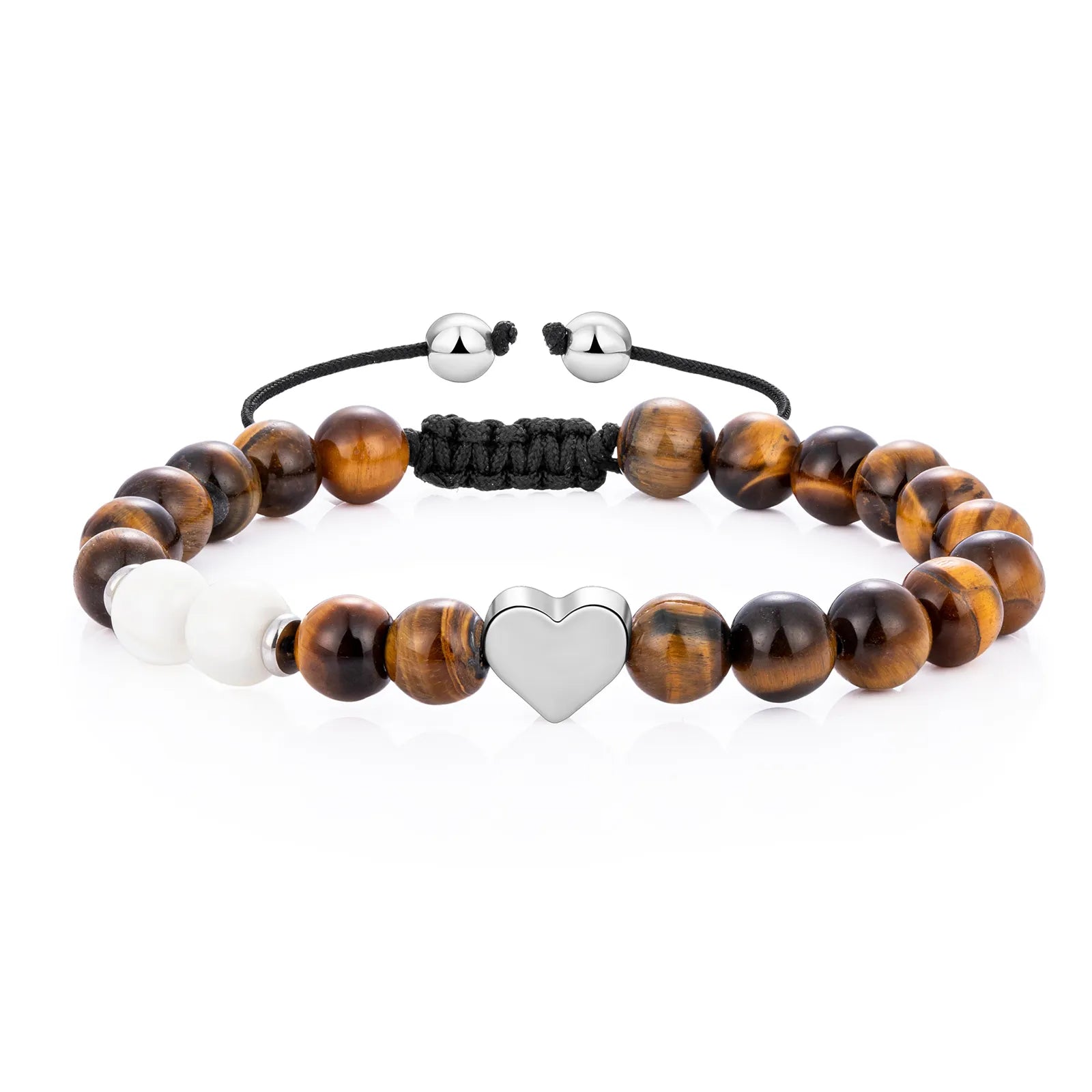 Ajatine brown beaded bracelet with heart charm, natural stone jewelry
