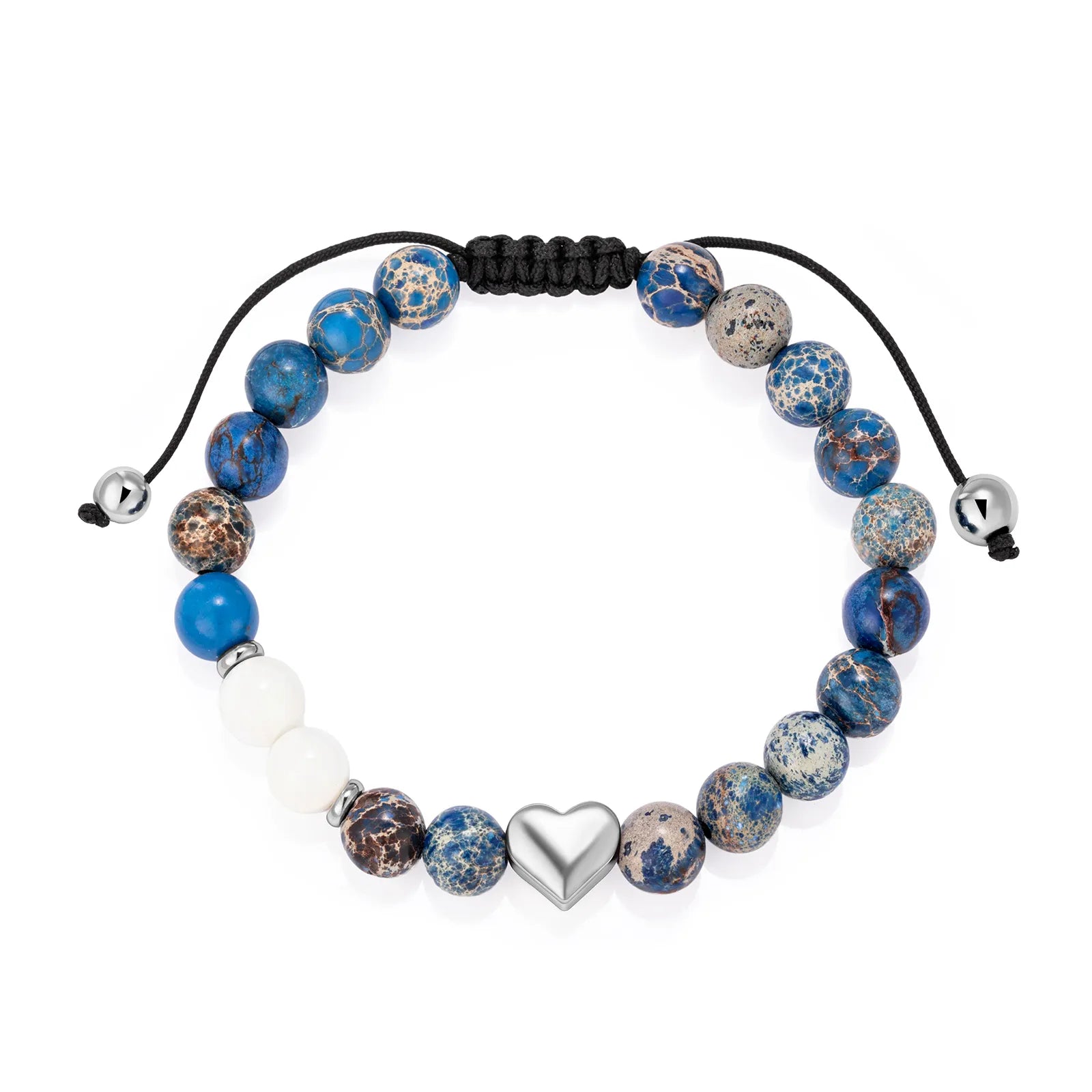 Ajatine blue-blend beaded bracelet with heart charm, natural stone jewelry