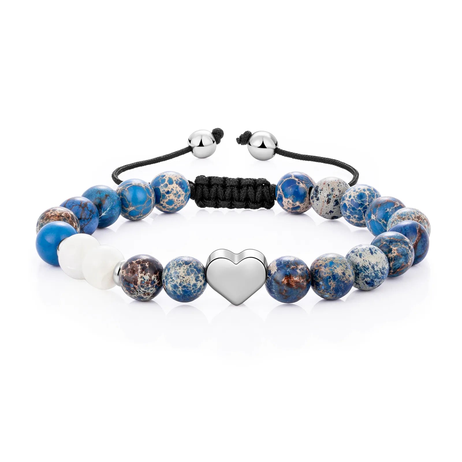 Ajatine blue-blend beaded bracelet with heart charm, natural stone jewelry