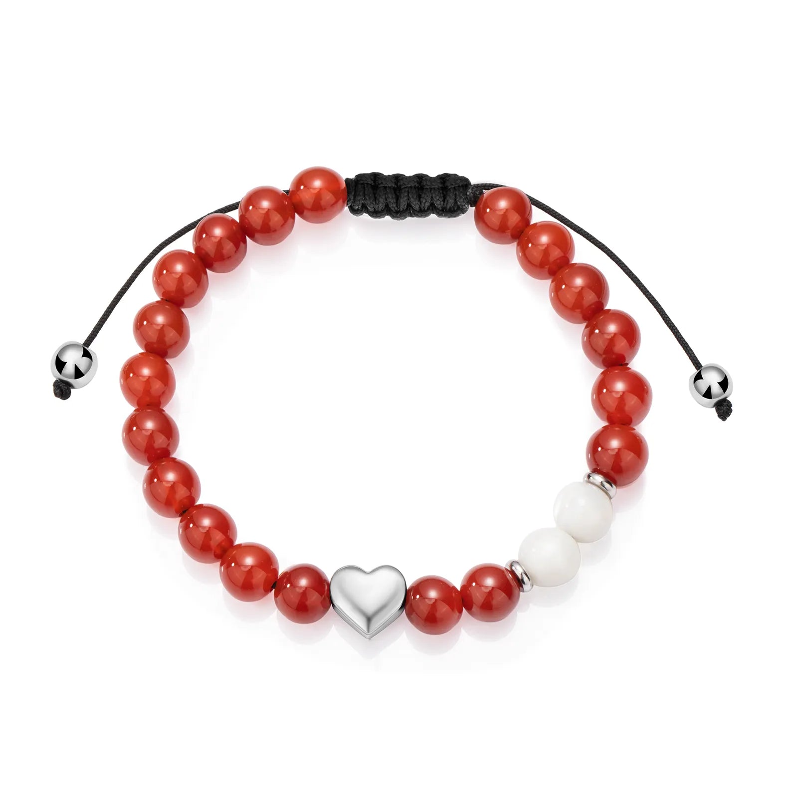 Ajatine red beaded bracelet with heart charm, natural stone jewelry