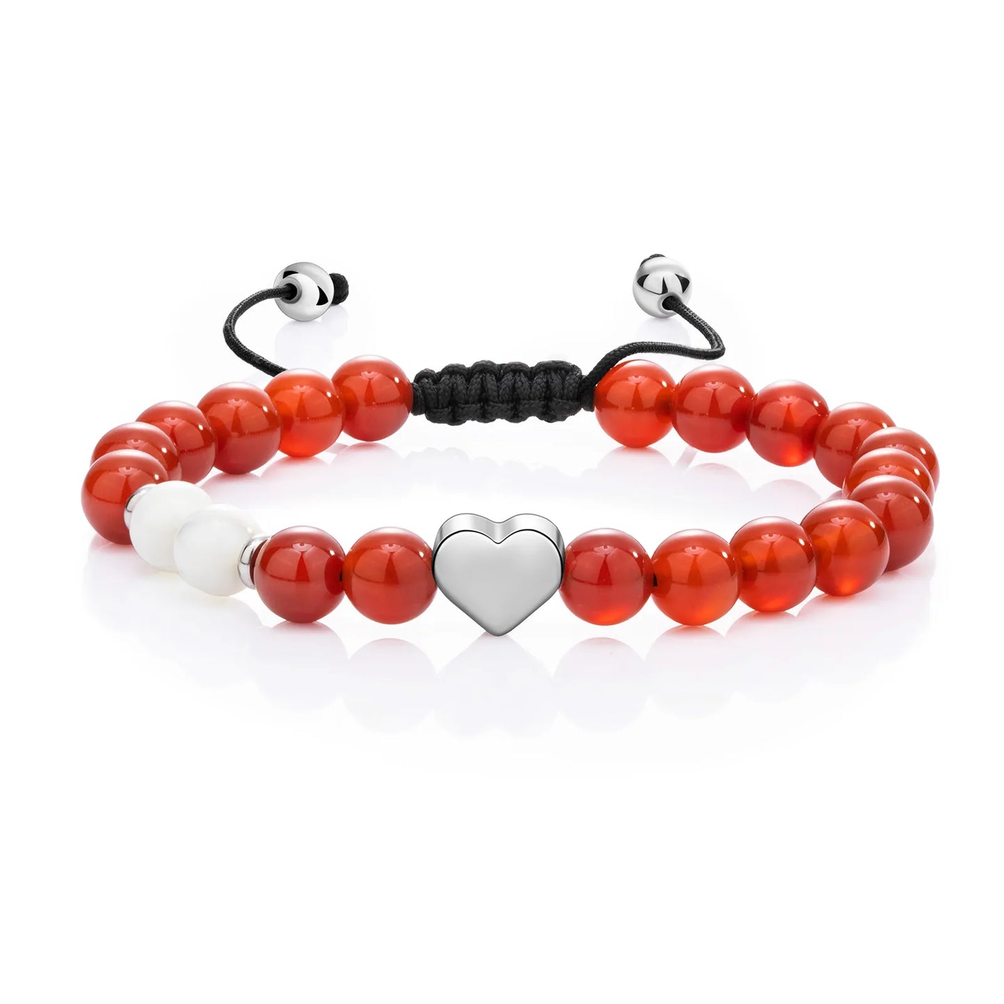 Ajatine red beaded bracelet with heart charm, natural stone jewelry