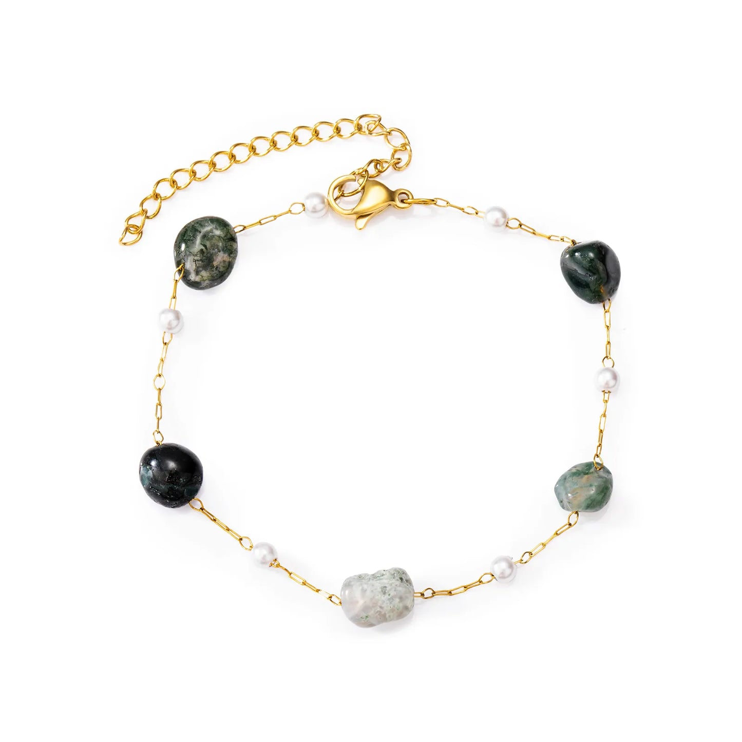 AJATINE Fashion Pearl Gold Chain Bracelet with Unique stones