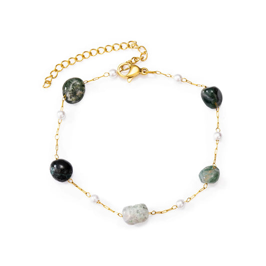 AJATINE Fashion Pearl Gold Chain Bracelet with Unique stones