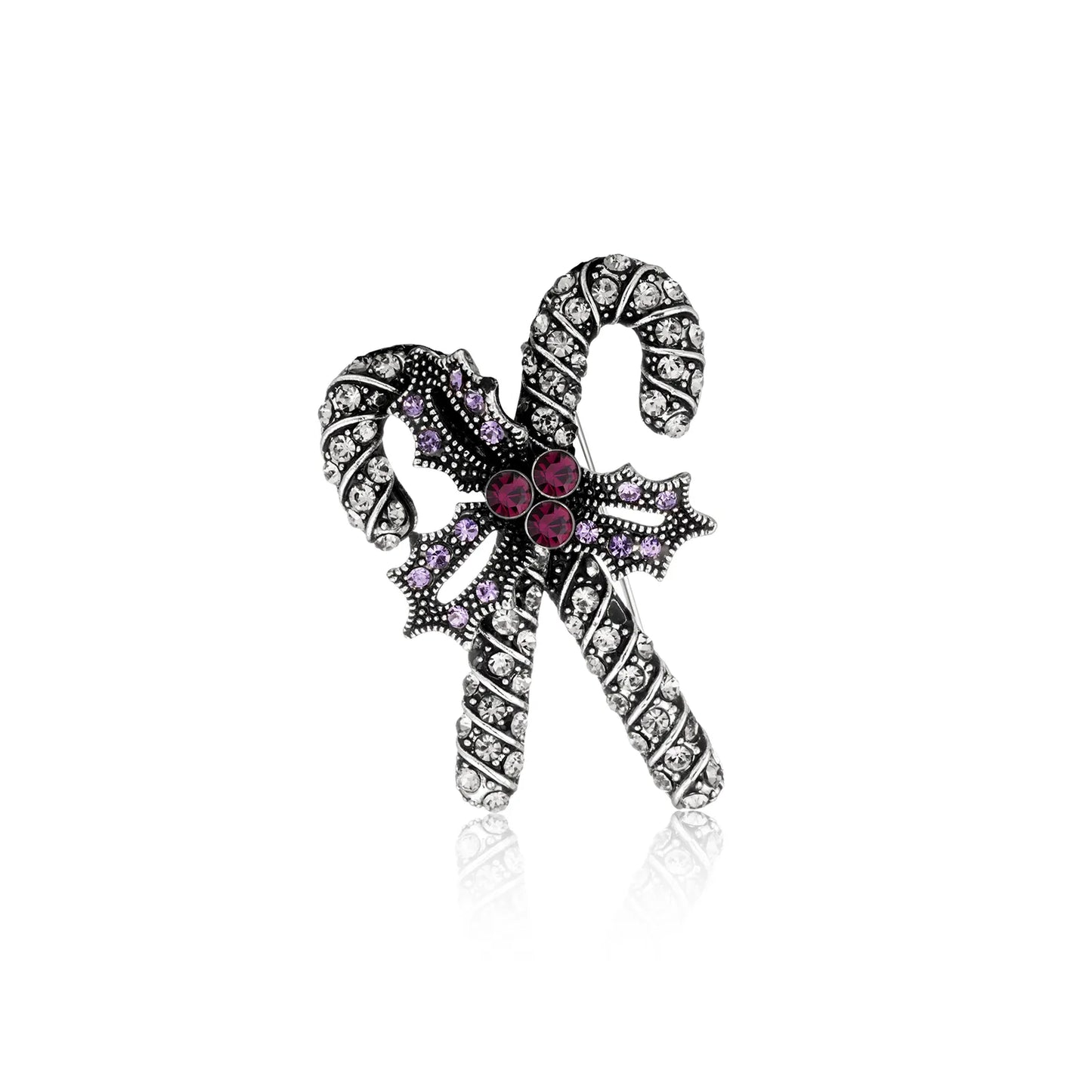 Ajatine vintage candy cane brooch with crystals, fashion accessory for women