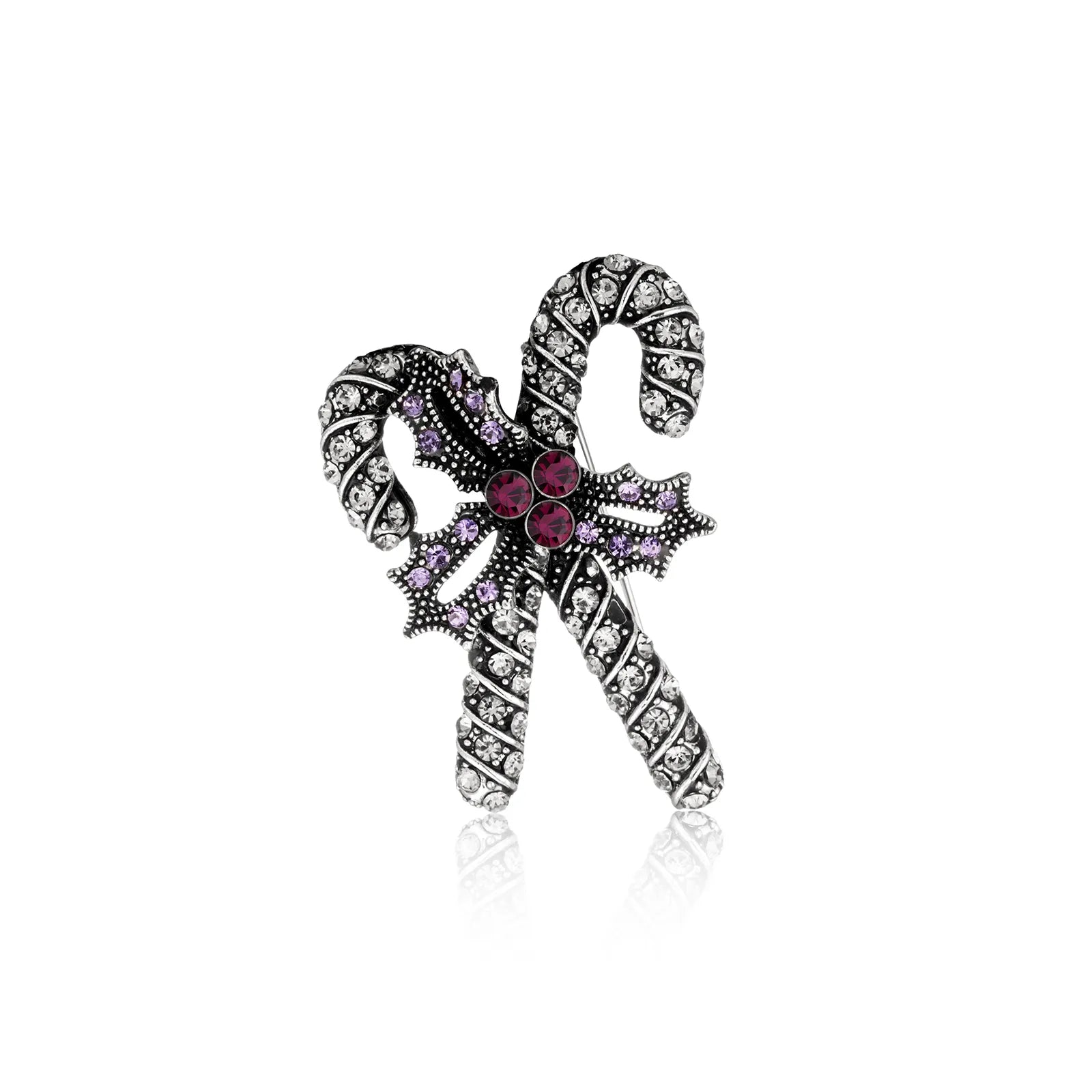 Ajatine vintage candy cane brooch with crystals, fashion accessory for women