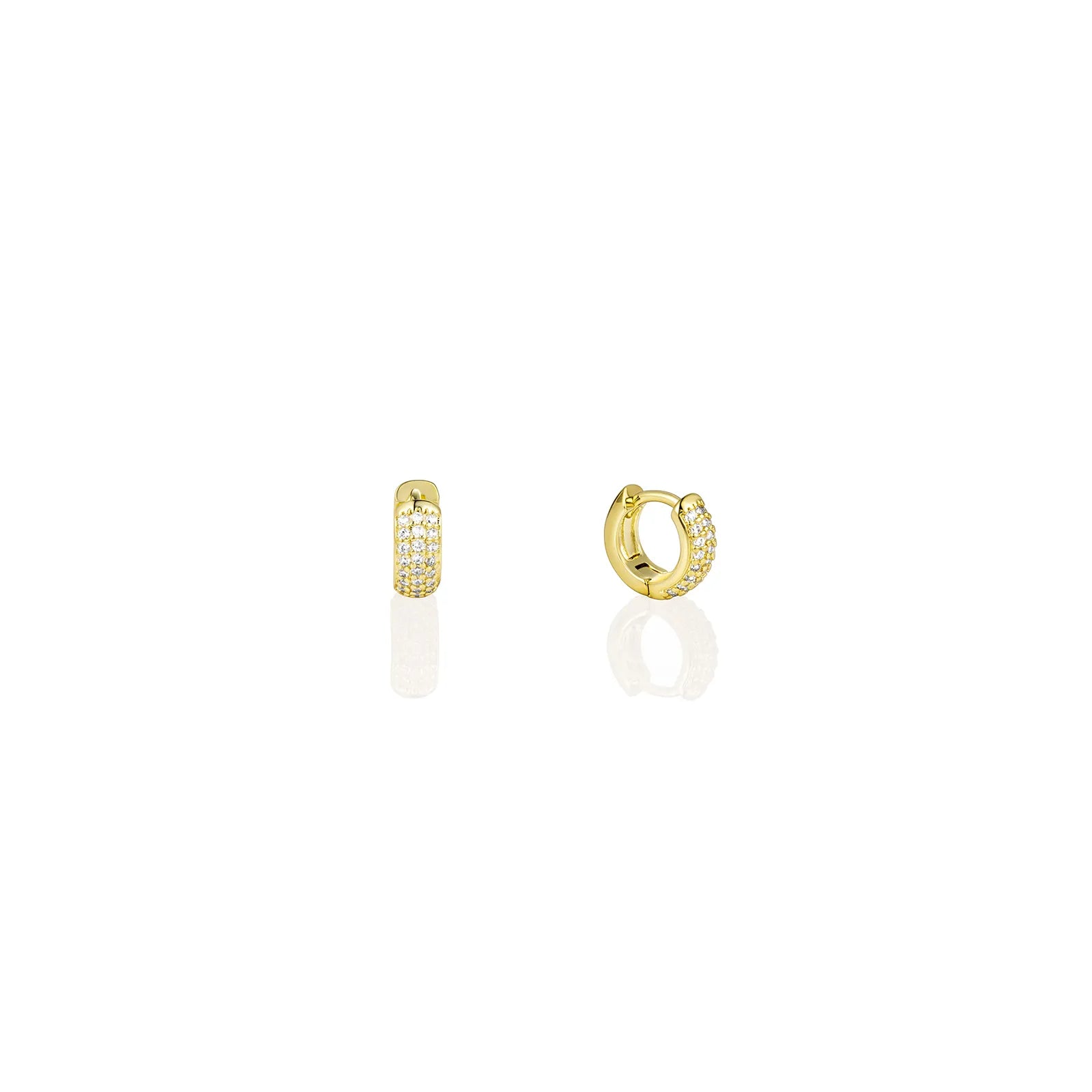 Gold huggie earrings with cubic zirconia, ideal for daily and party styling
