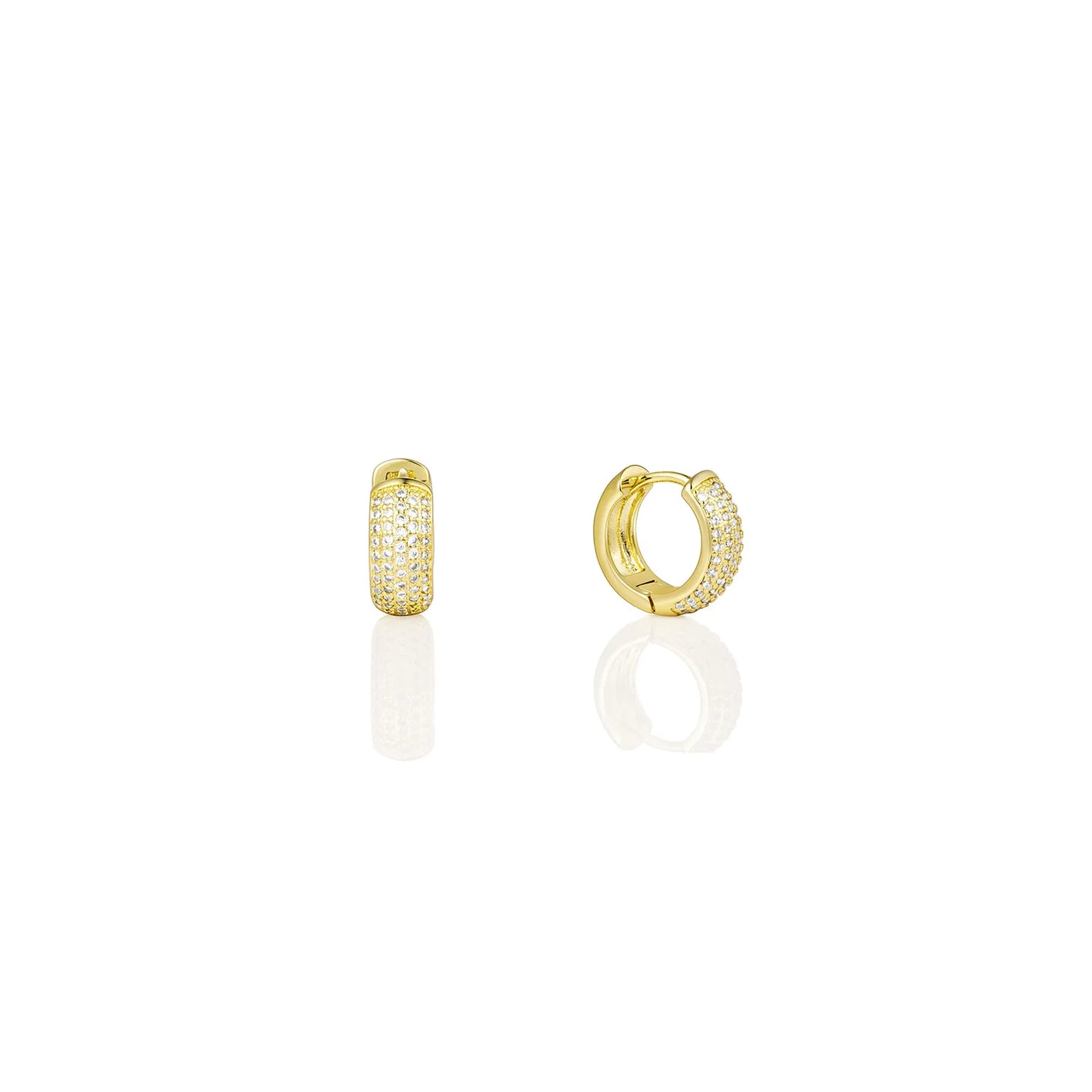 Gold huggie earrings with cubic zirconia, ideal for daily and party styling