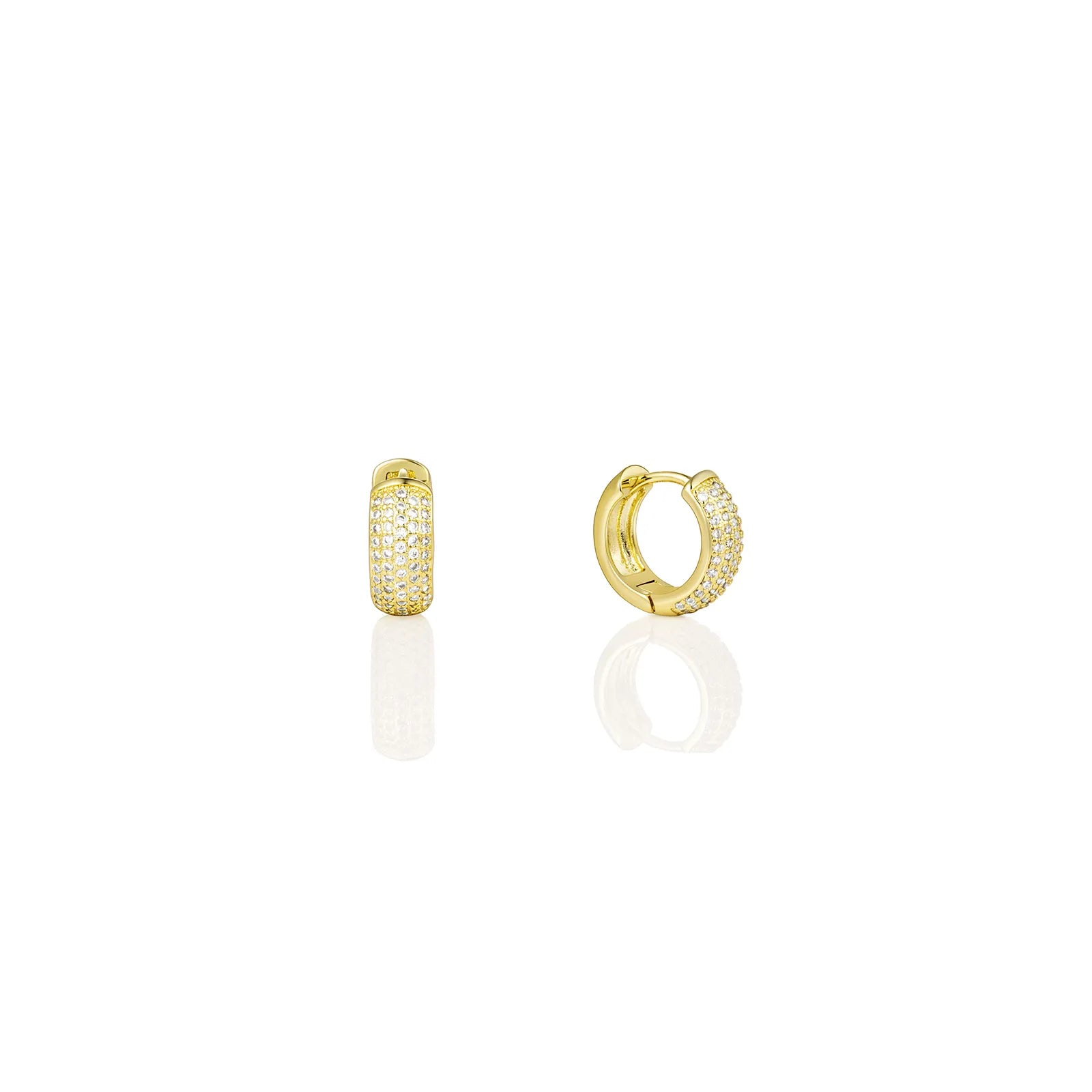 Gold huggie earrings with cubic zirconia, ideal for daily and party styling