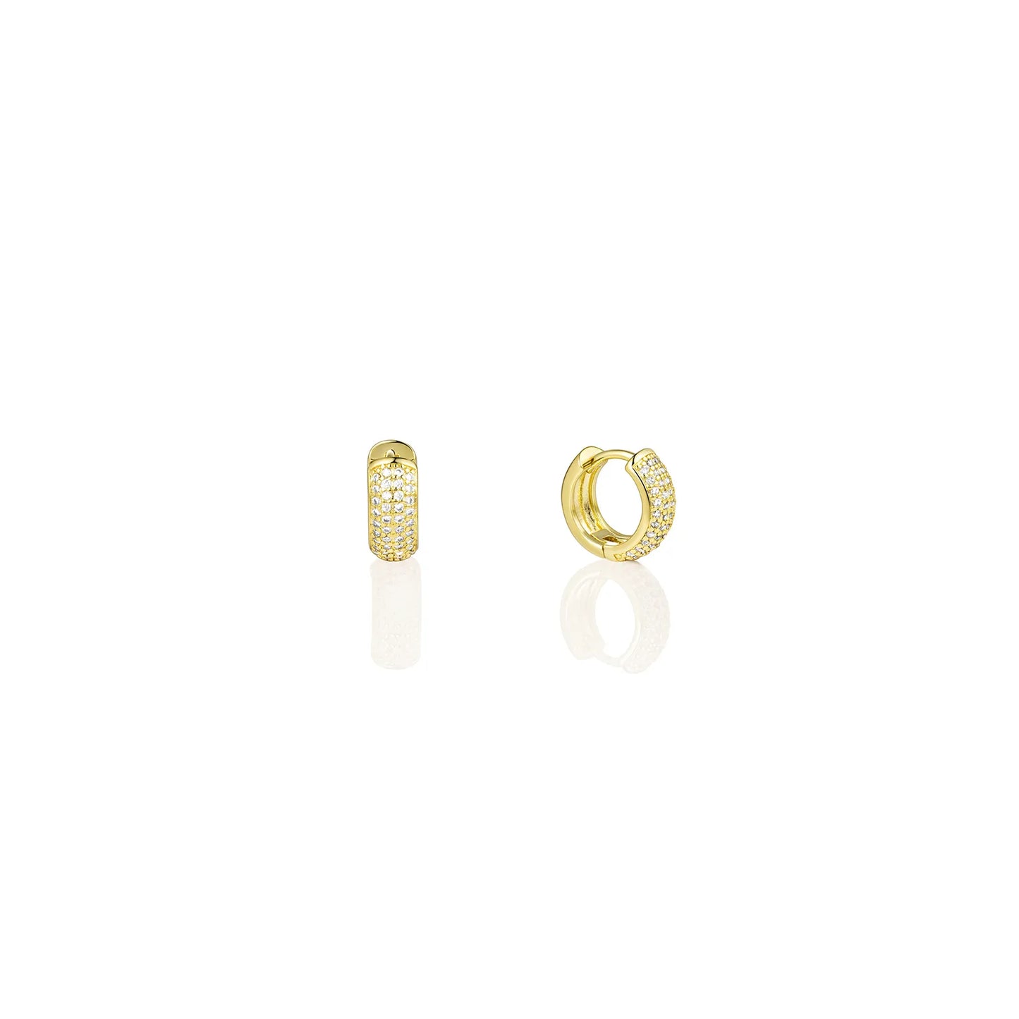 Gold huggie earrings with cubic zirconia, ideal for daily and party styling