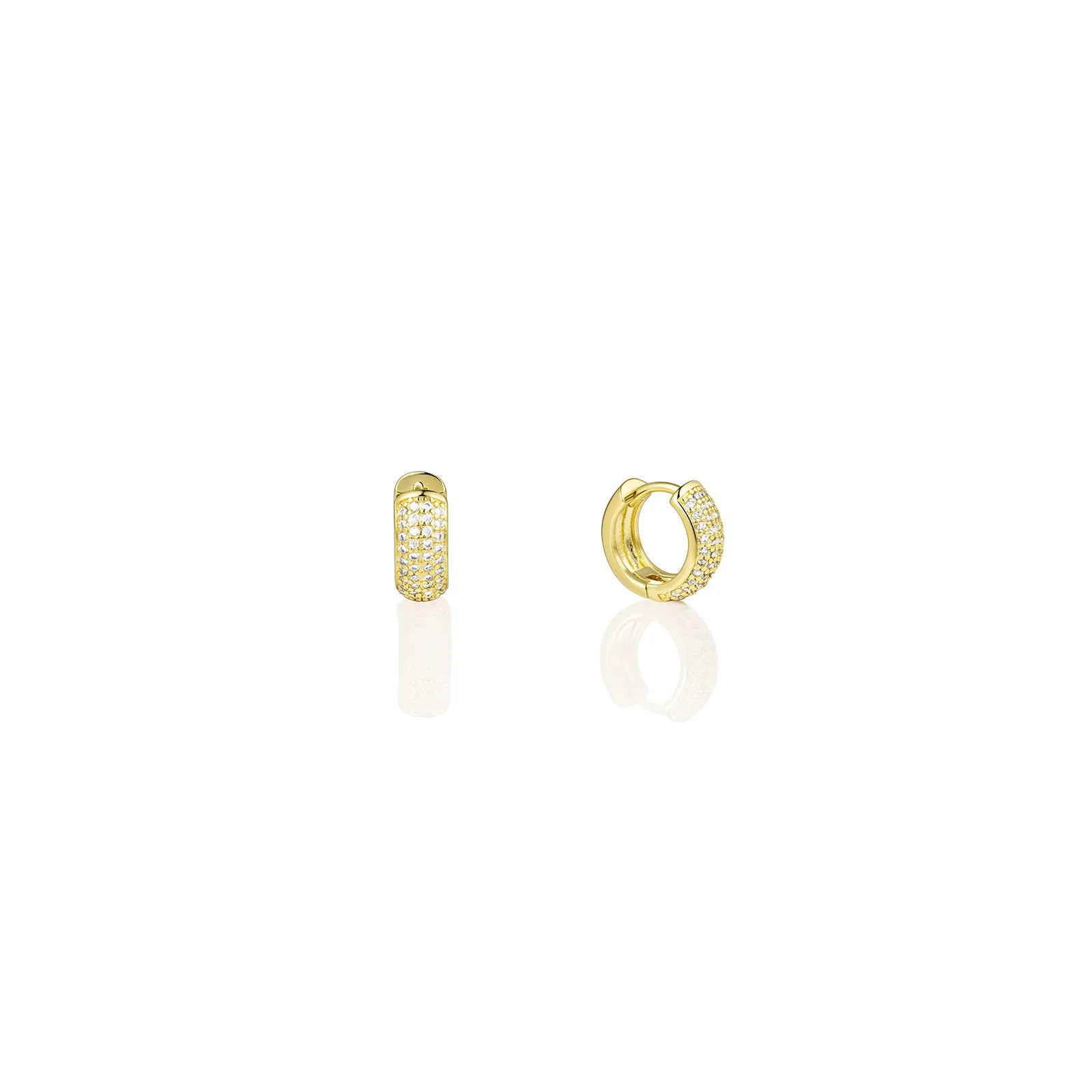Gold huggie earrings with cubic zirconia, ideal for daily and party styling