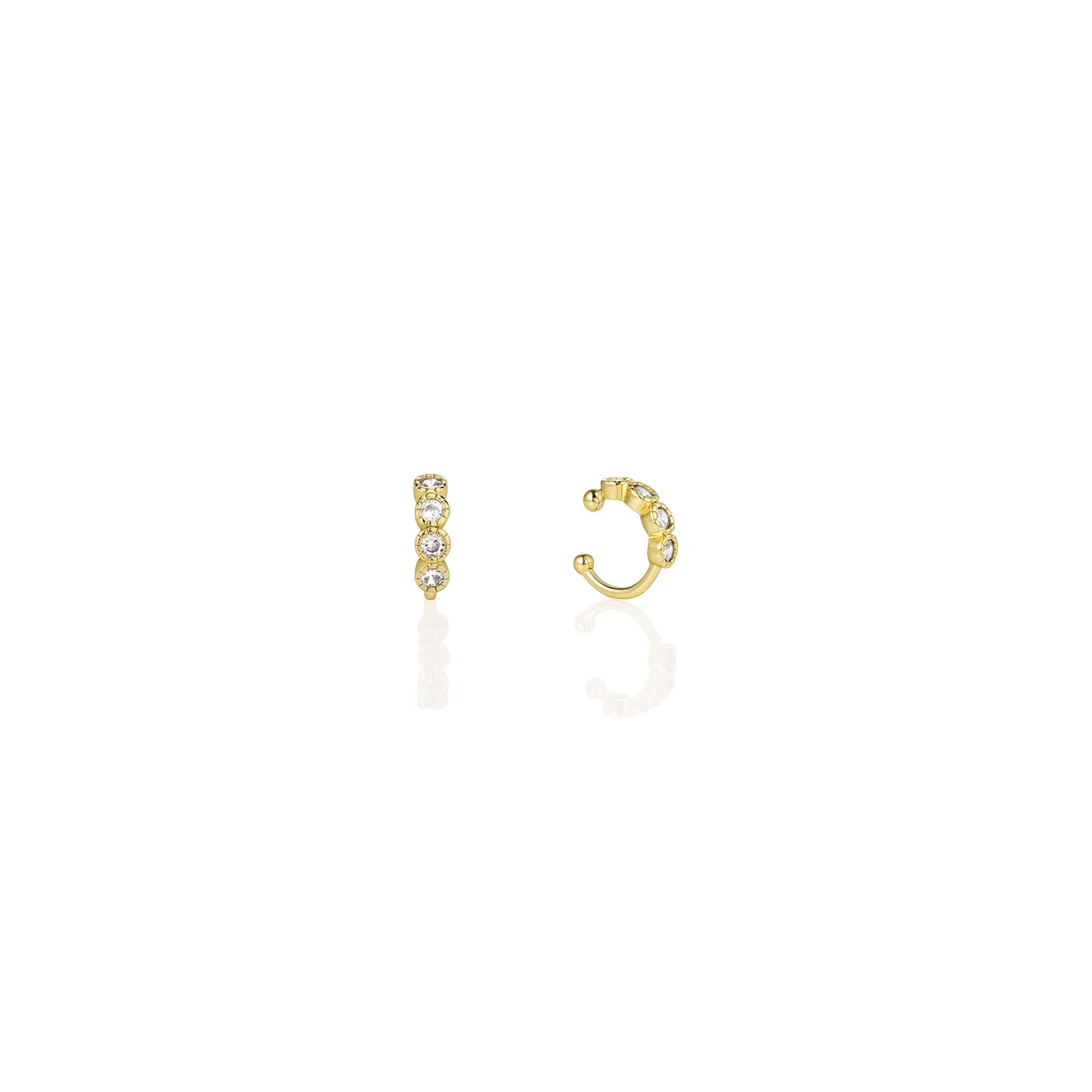 Ajatine gold ear cuffs adorned with zircon stones, perfect for stylish ear jewelry looks