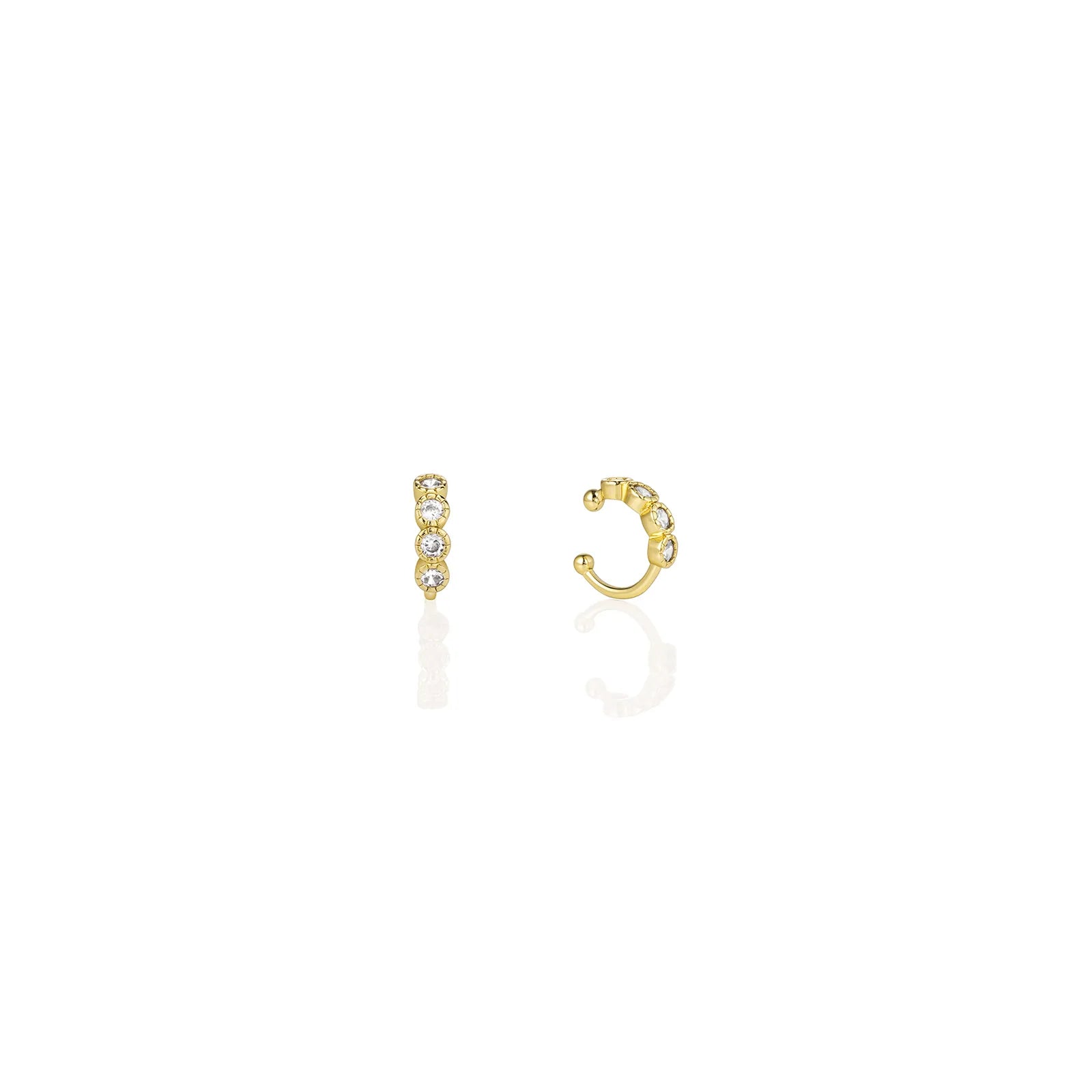 Ajatine gold ear cuffs adorned with zircon stones, perfect for stylish ear jewelry looks