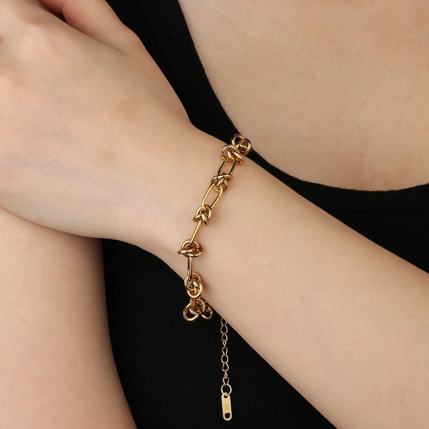 Ajatine stainless steel and gold-plated chain link bracelet, trendy fashion jewelry