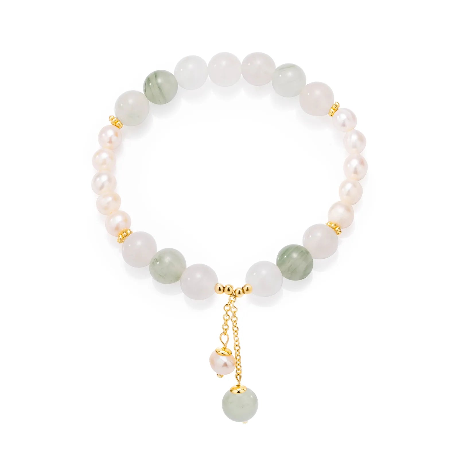 Beaded bracelet with mixed - colored stones and pearl details, showcasing an elegant design for women's fashion accessories.