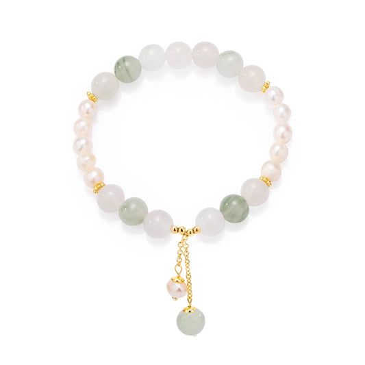 Beaded bracelet with mixed - colored stones and pearl details, showcasing an elegant design for women's fashion accessories.