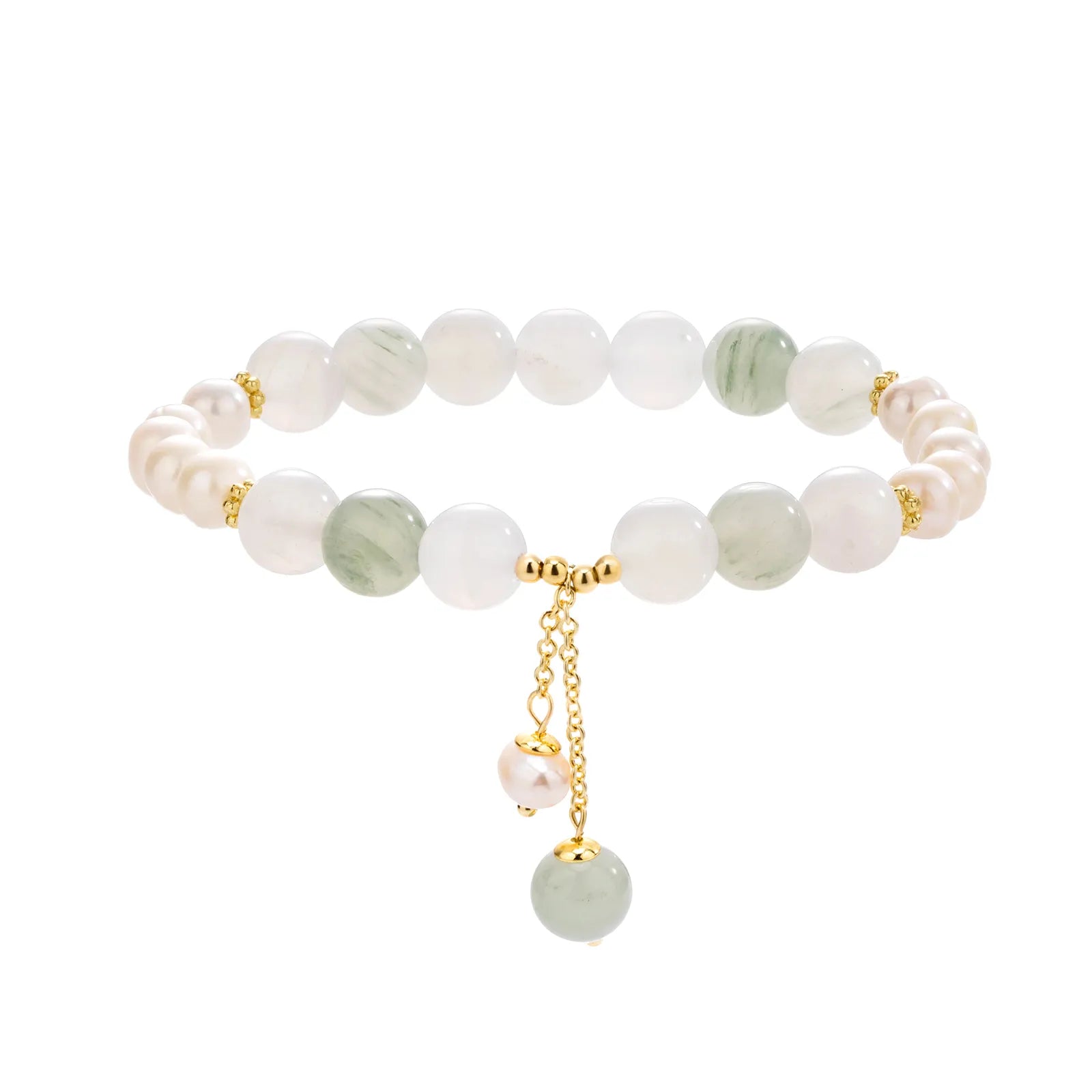 Beaded bracelet with mixed - colored stones and pearl details, showcasing an elegant design for women's fashion accessories.