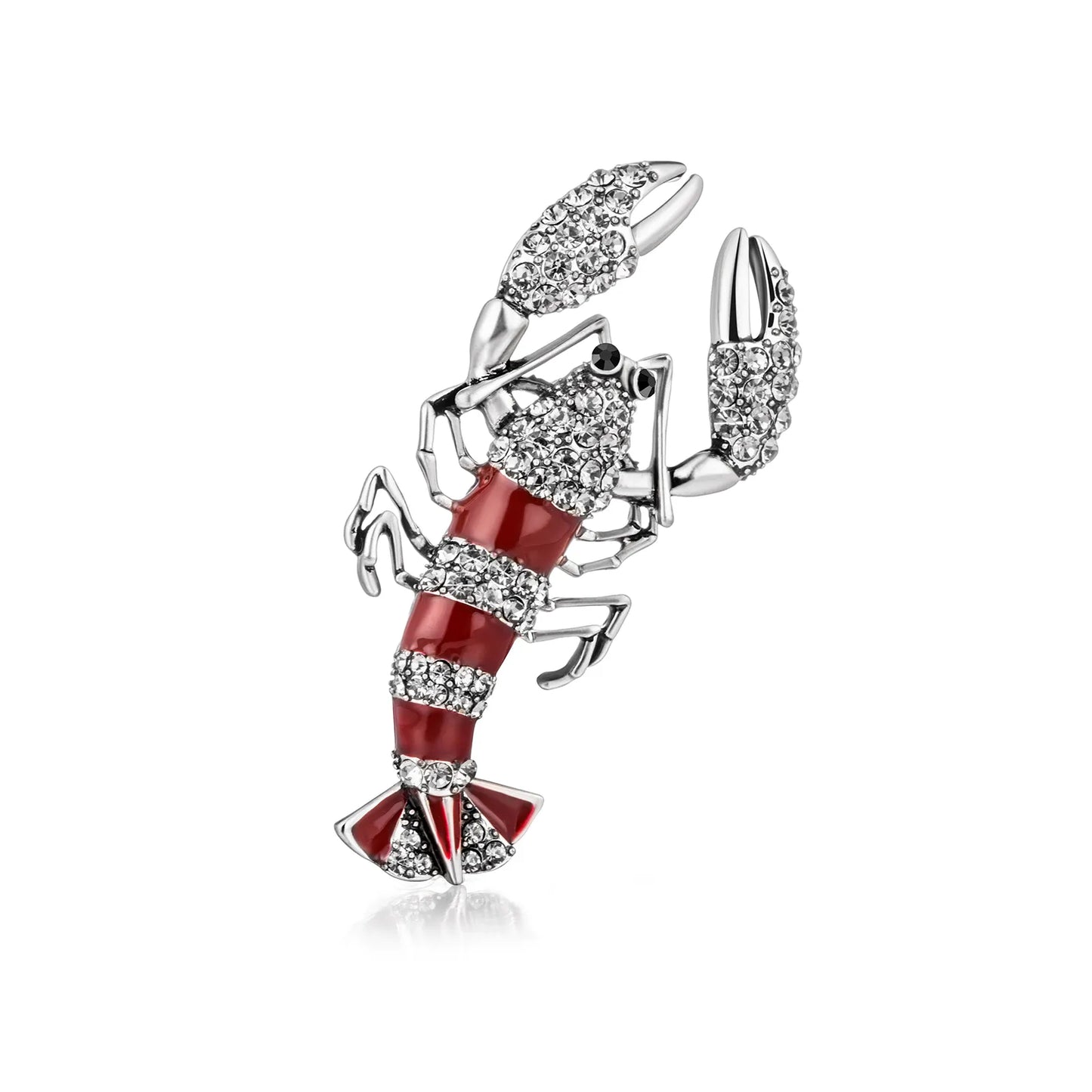 Ajatine red lobster brooch with crystal, fashion animal jewelry