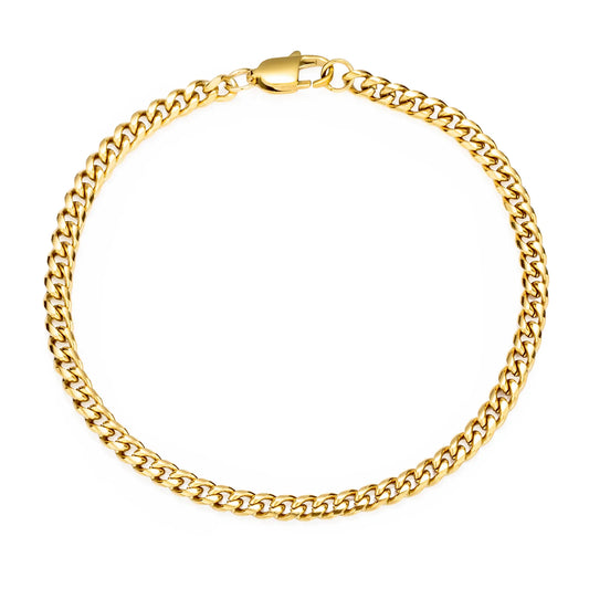 Ajatine gold Cuban link bracelet, fashion simple stainless steel chain jewelry