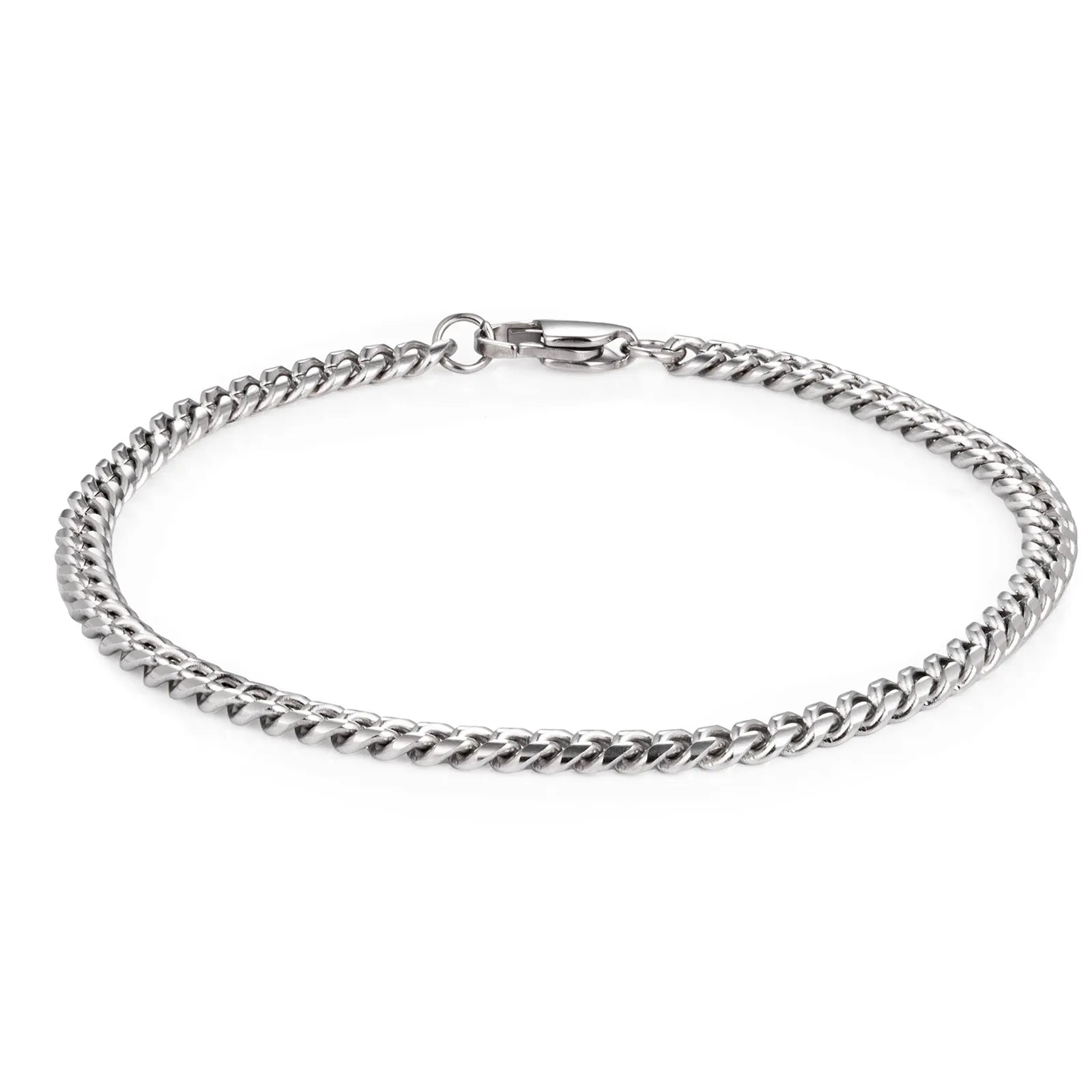 Ajatine silver Cuban link bracelet, fashion simple stainless steel chain jewelry