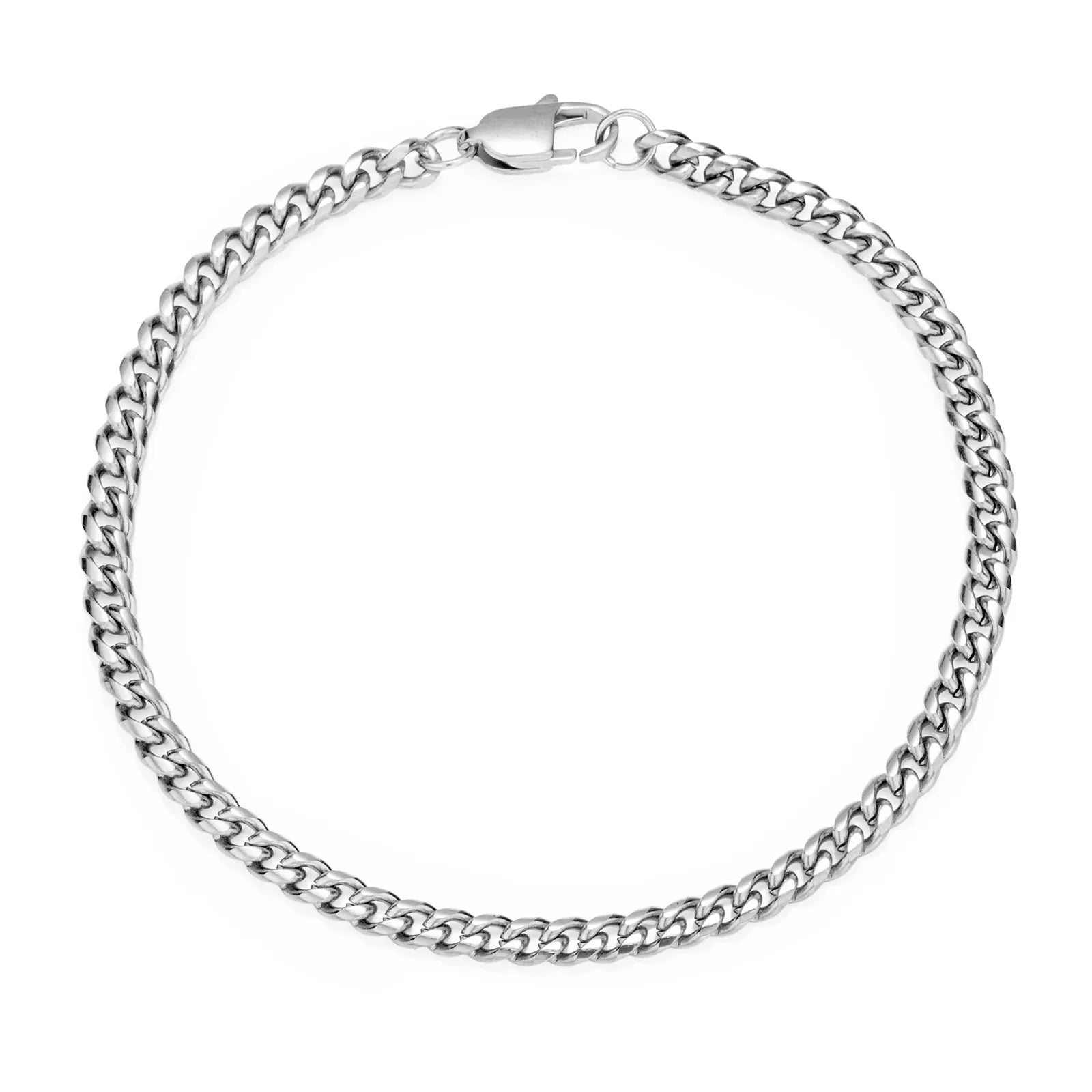 Ajatine silver Cuban link bracelet, fashion simple stainless steel chain jewelry