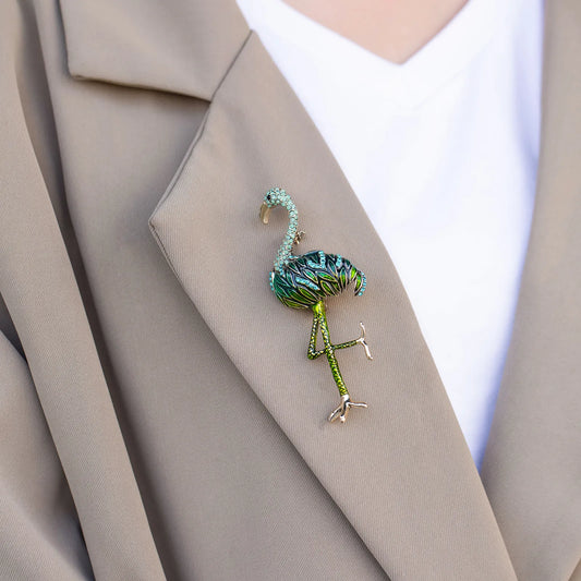 Flamingo Brooch Pin Cute Crystal Animal Lapel Pin for Women
