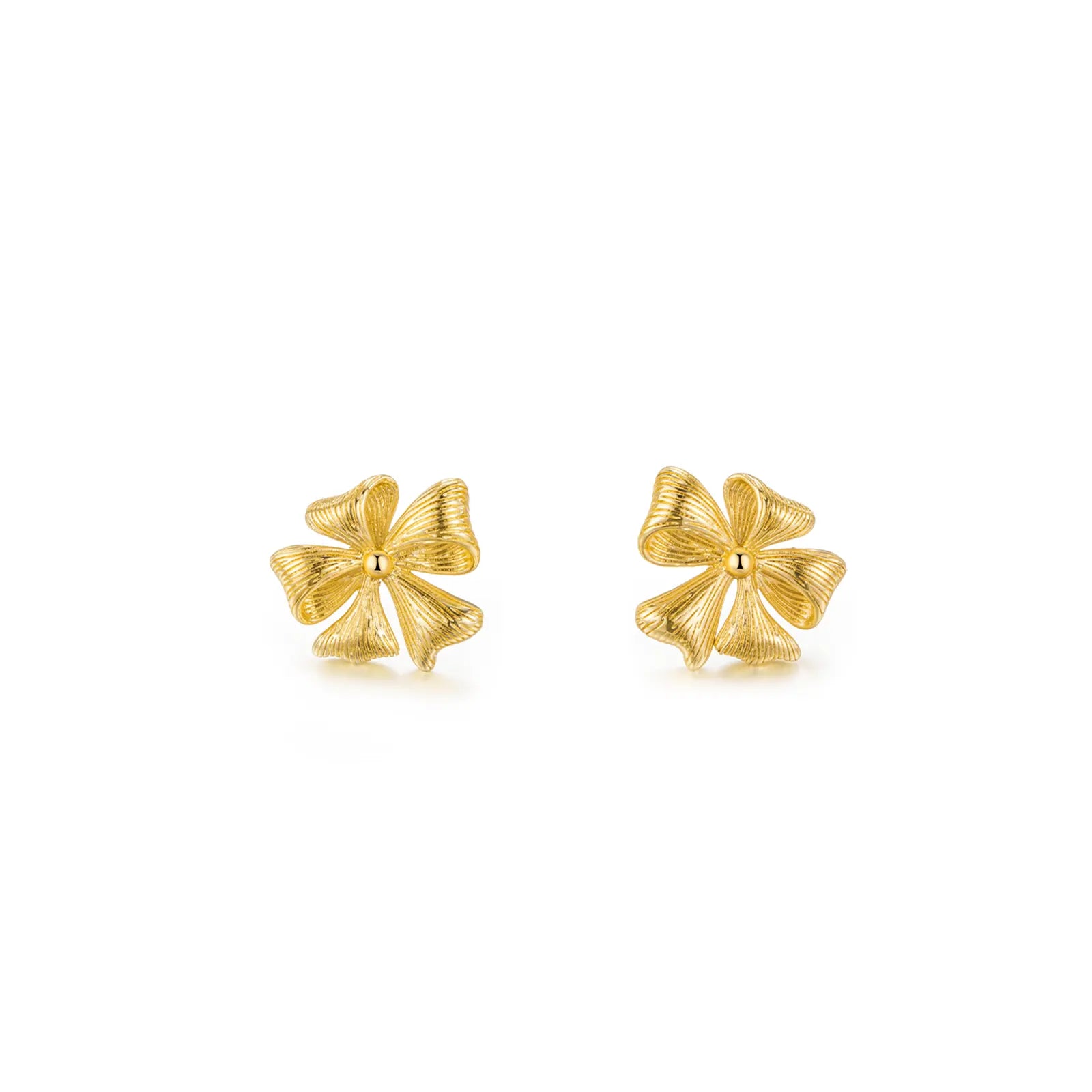 Flower Earring with Gold Tone Textured Studs