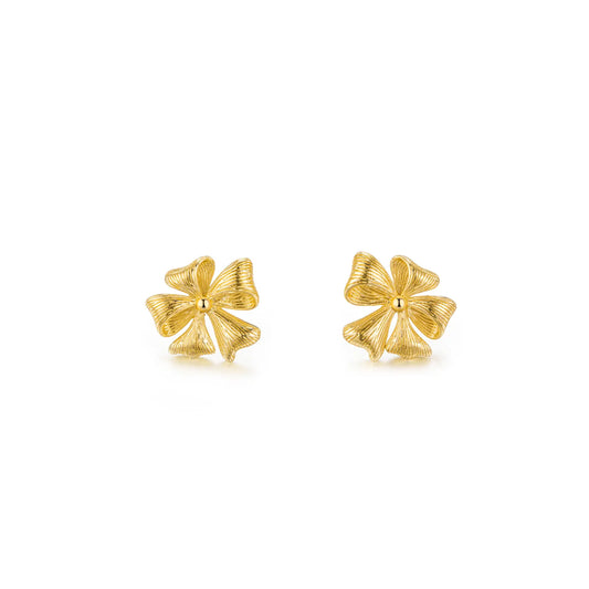 Flower Earring with Gold Tone Textured Studs