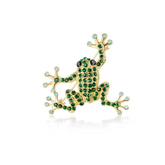 Frog Brooch Pin with Green Crystal and Gold Tone Design for Women | Ajatine