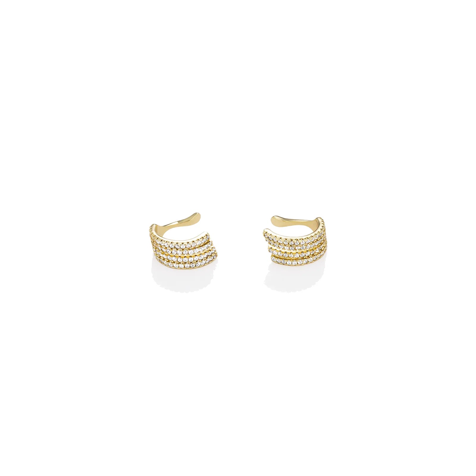 Ajatine gold - tone ear cuffs with four rows of sparkling pave zircons, chic design for fashion wear