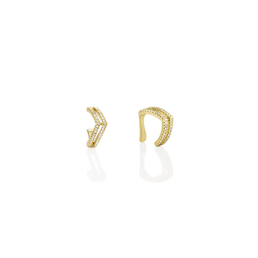 Ajatine gold ear cuffs with double row pave zircon stones, stylish and elegant ear jewelry
