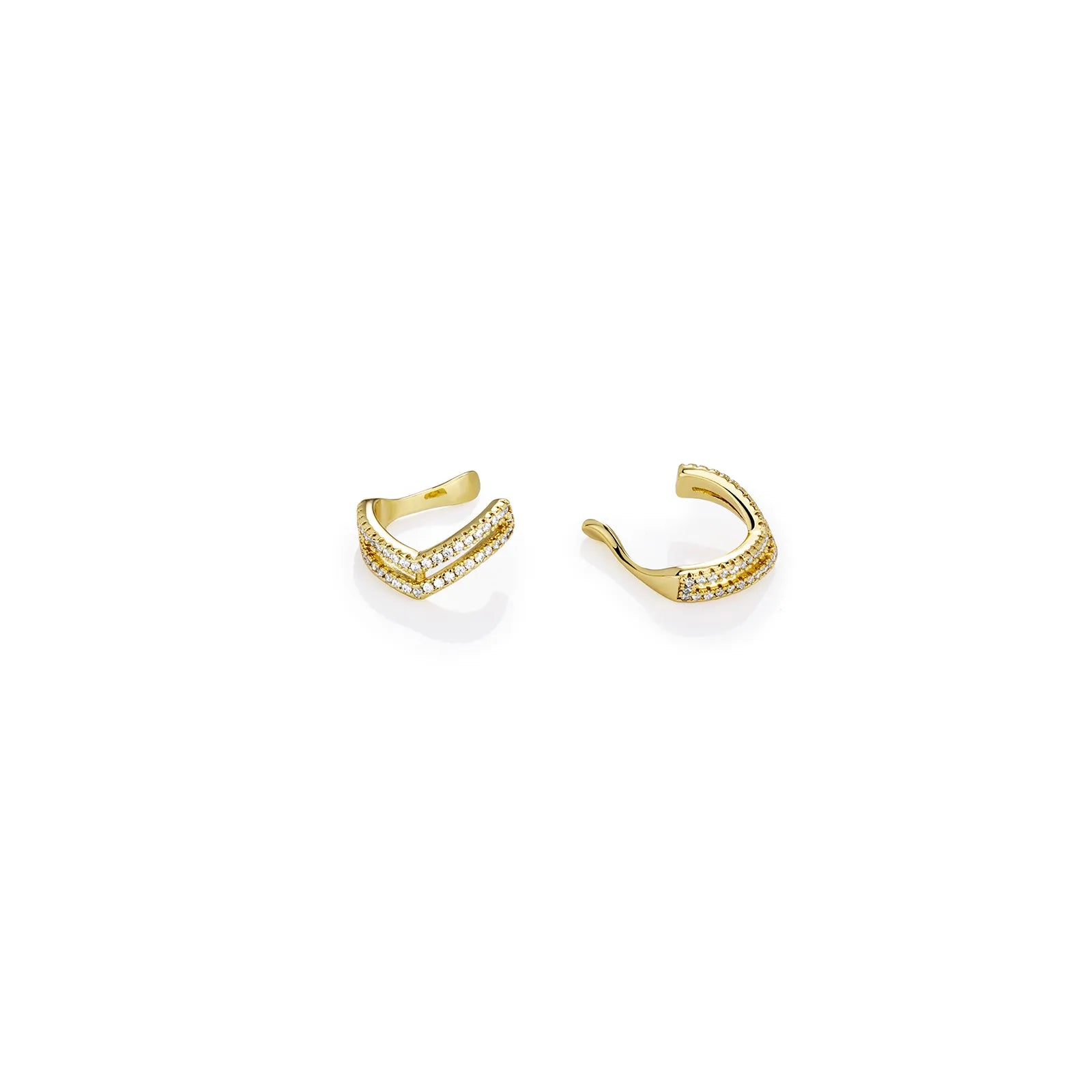 Ajatine gold ear cuffs with double row pave zircon stones, stylish and elegant ear jewelry