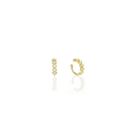 Gold ear cuffs with round zirconia design and zircon stones, stylish ear jewelry for women