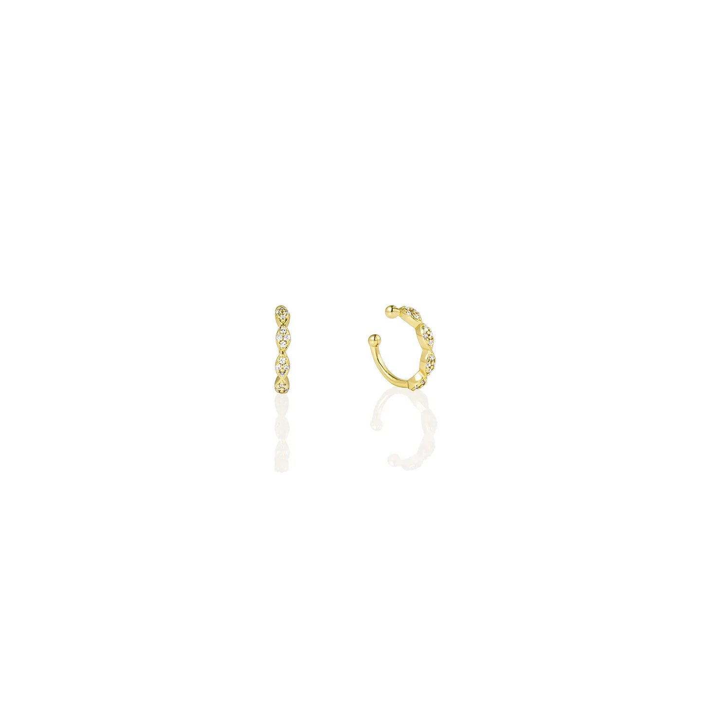 Ajatine gold cuff earrings with zircon stones, delicate and fashionable