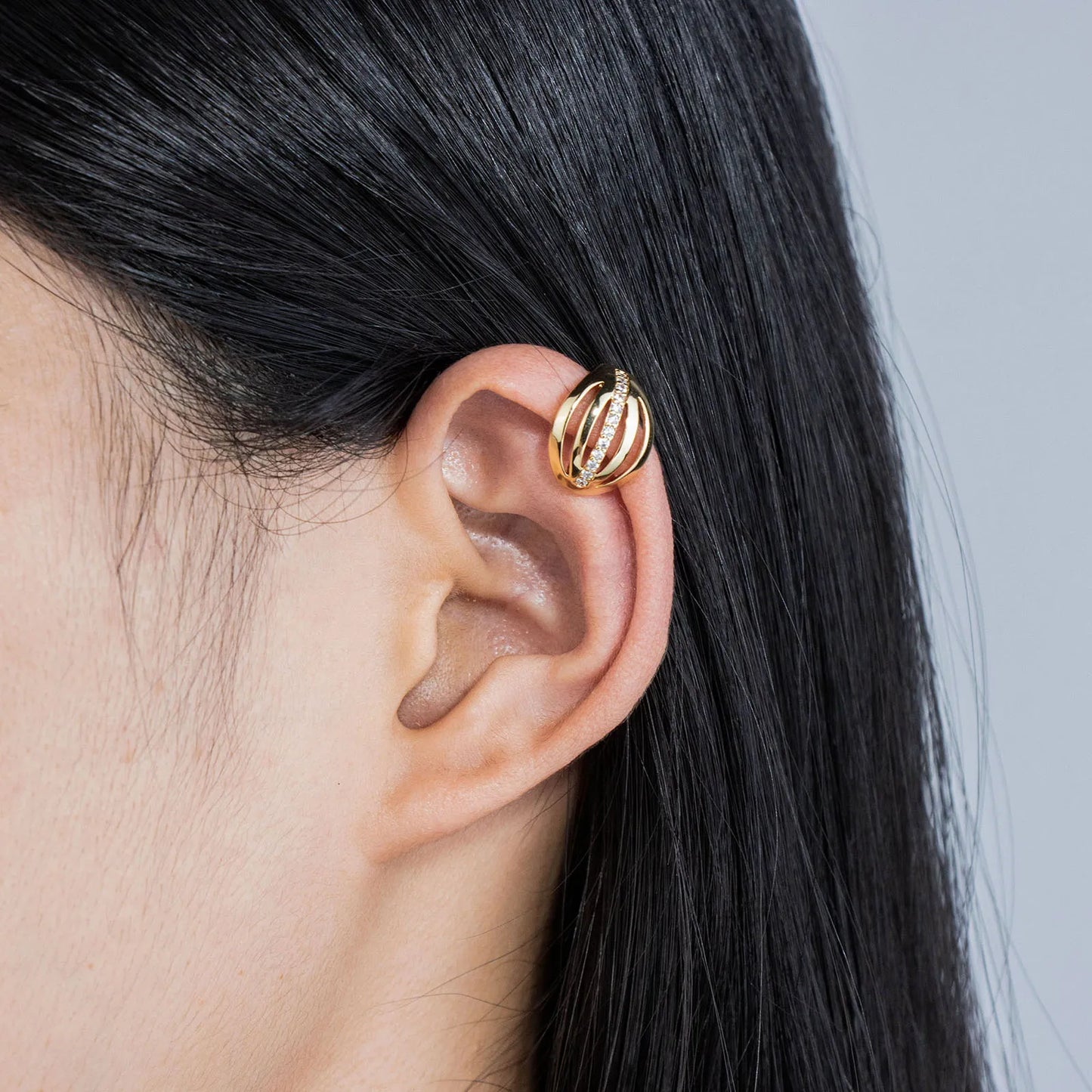 Ajatine gold ear cuffs with zircon, multilayer design, stylish jewelry