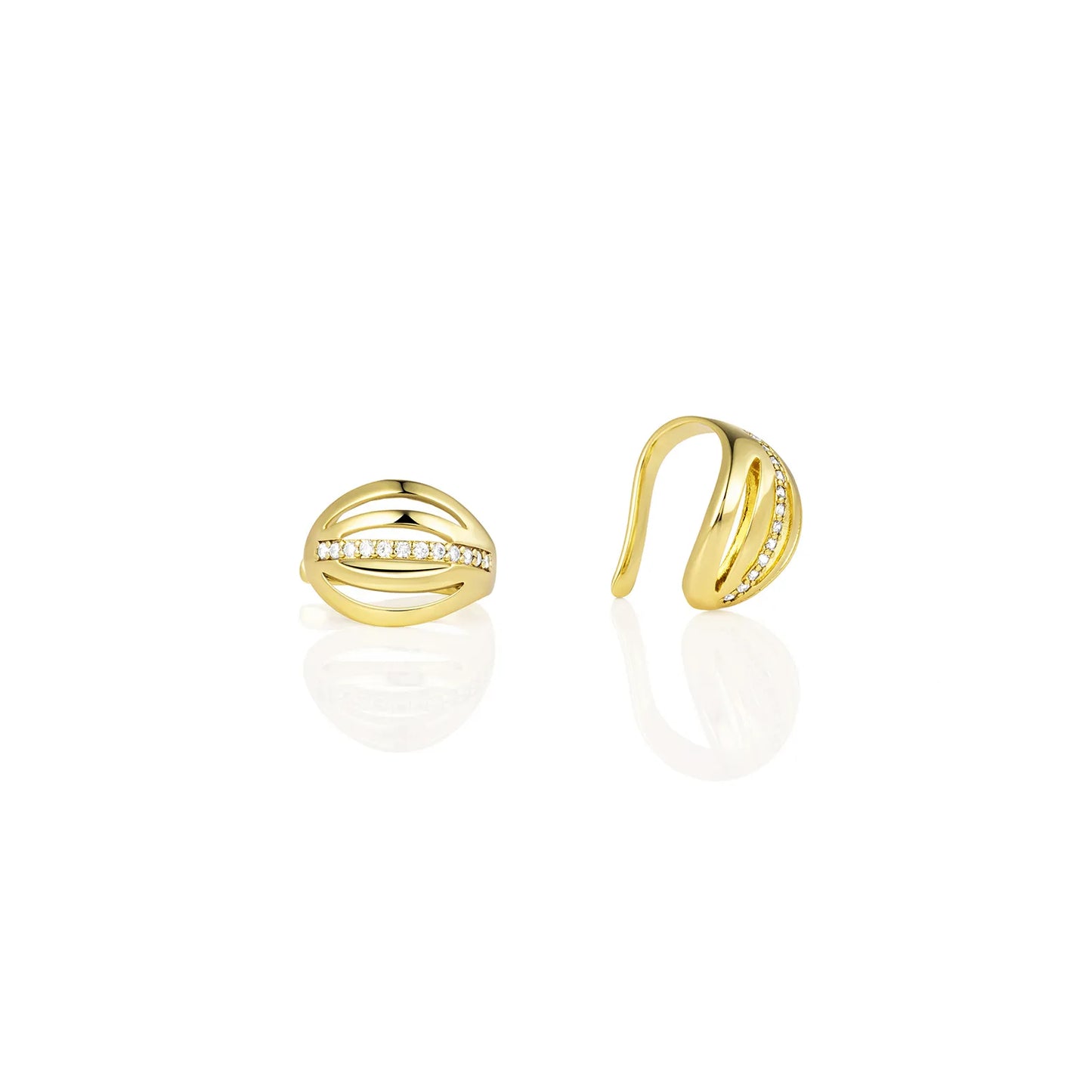 Ajatine gold ear cuffs with zircon, multilayer design, stylish jewelry