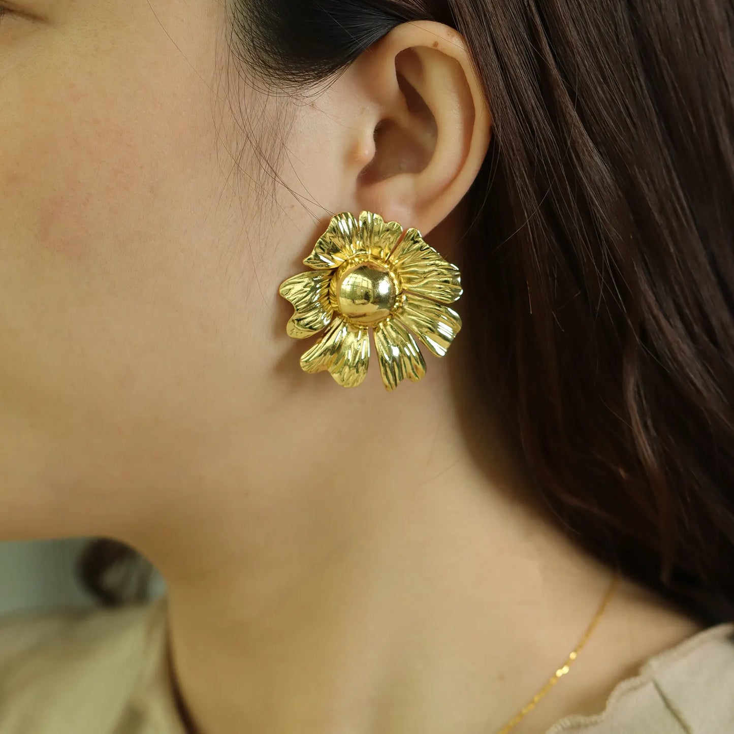 Floral Earrings with Gold Tone Charming Sunflower Design for Women