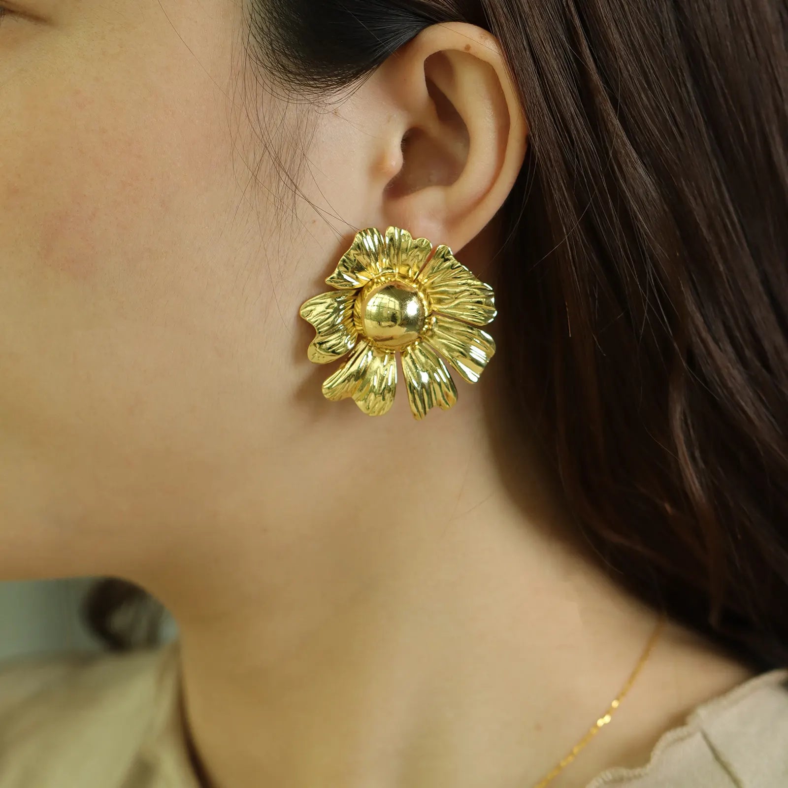 Floral Earrings with Gold Tone Charming Sunflower Design for Women