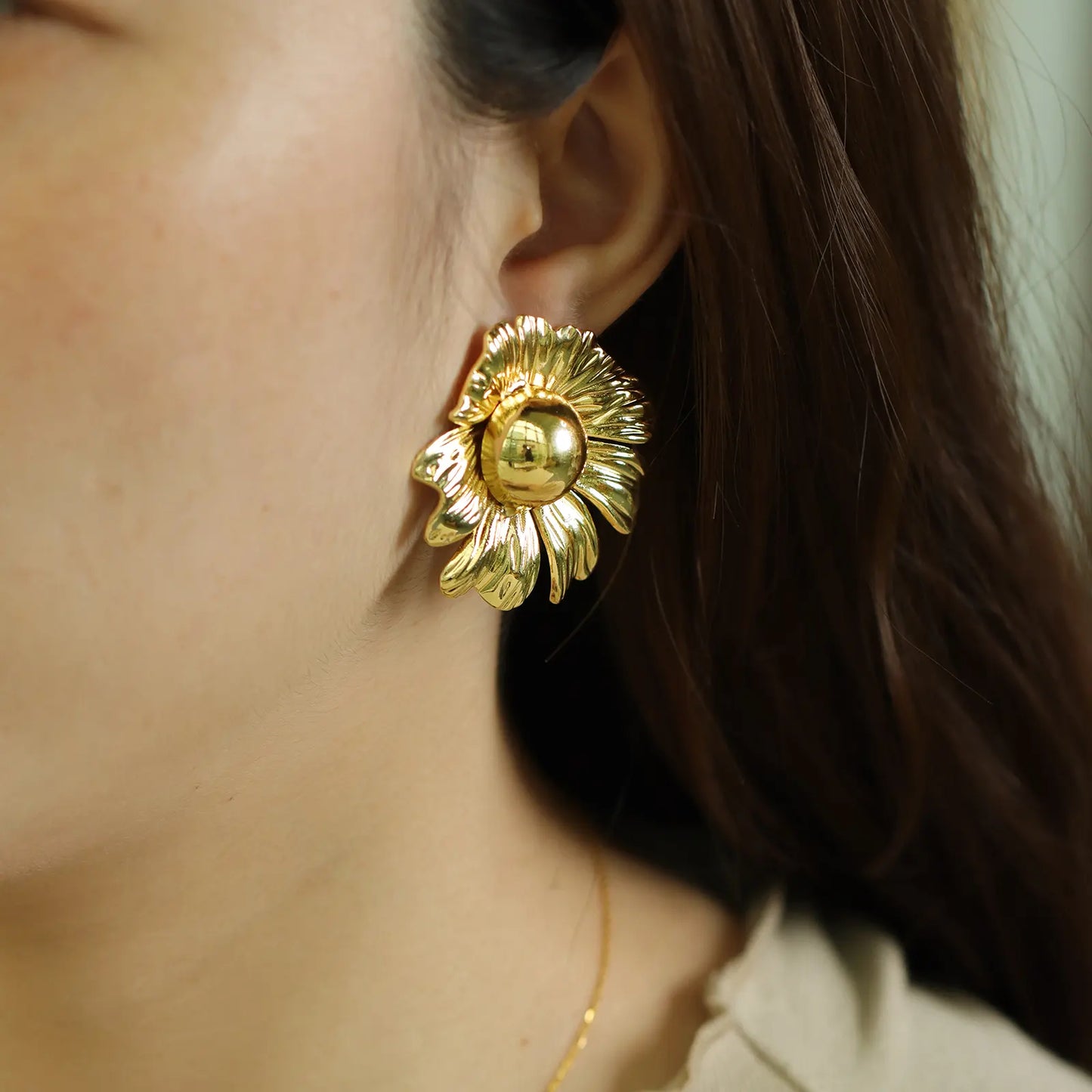 Floral Earrings with Gold Tone Charming Sunflower Design for Women Gift