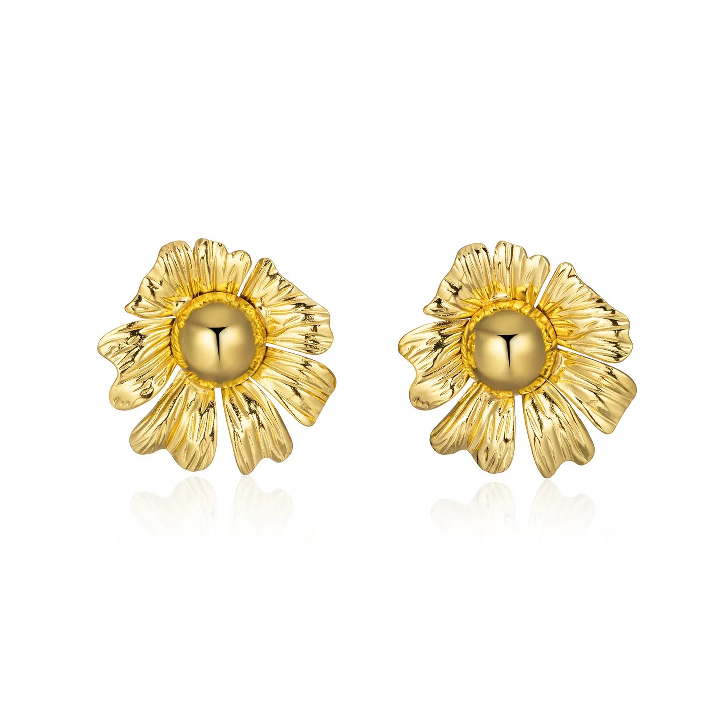 Floral Earrings with Gold Tone Charming Sunflower Design