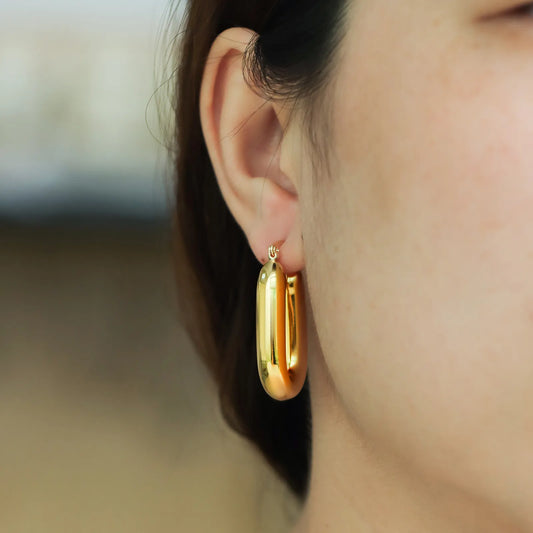 Gold Hoop Earrings Fashion Oval Design for Women