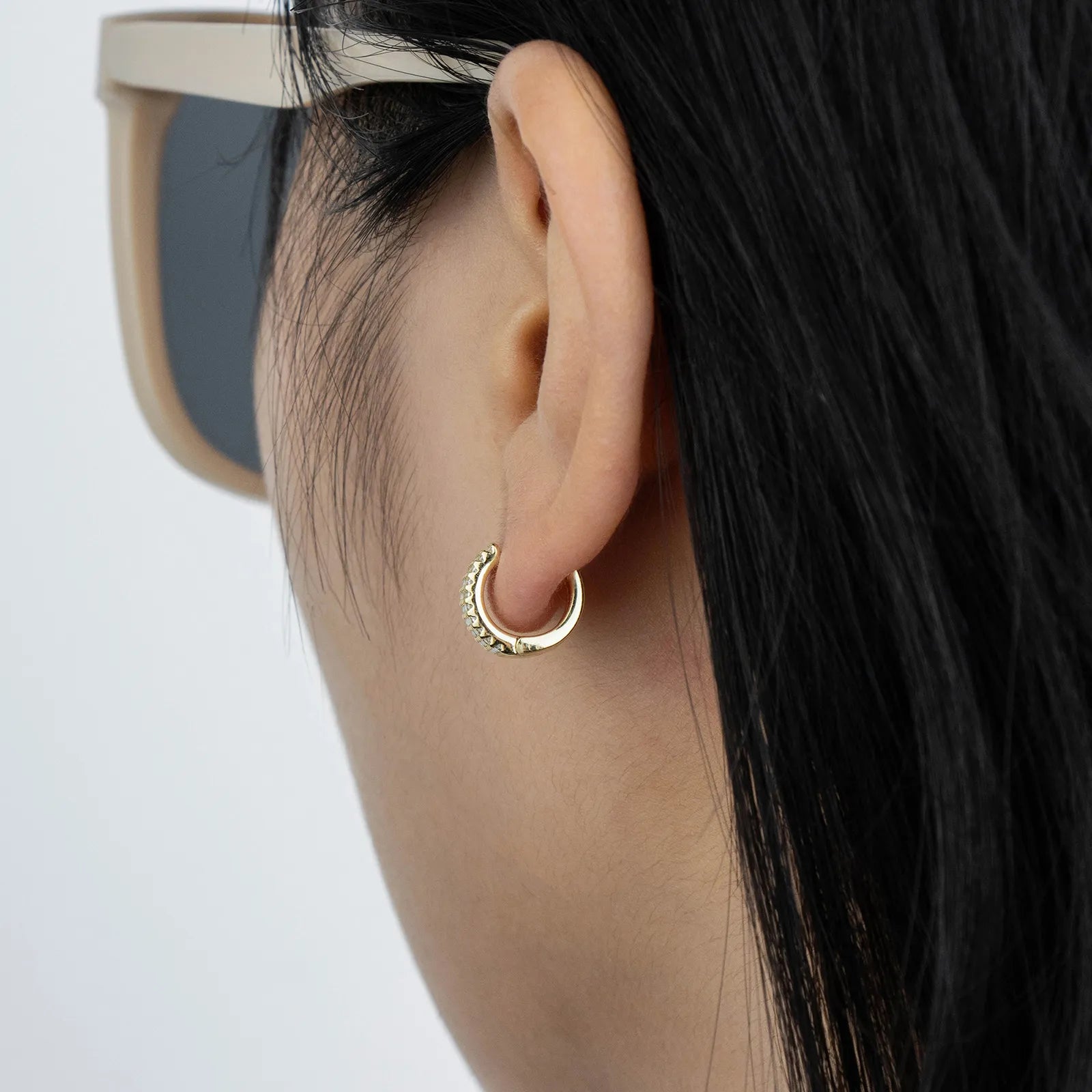 Gold huggie earrings with cubic zirconia, elegant and dainty for daily and party wear