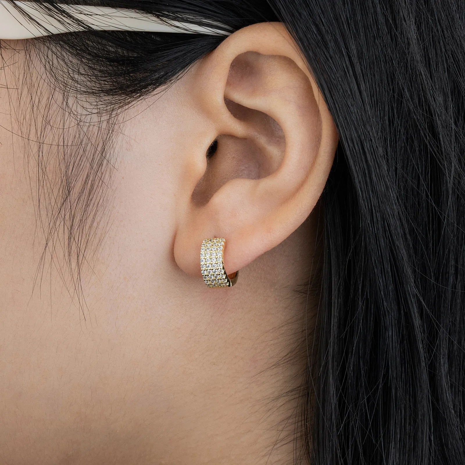 Gold huggie earrings with cubic zirconia, elegant and dainty for daily and party wear